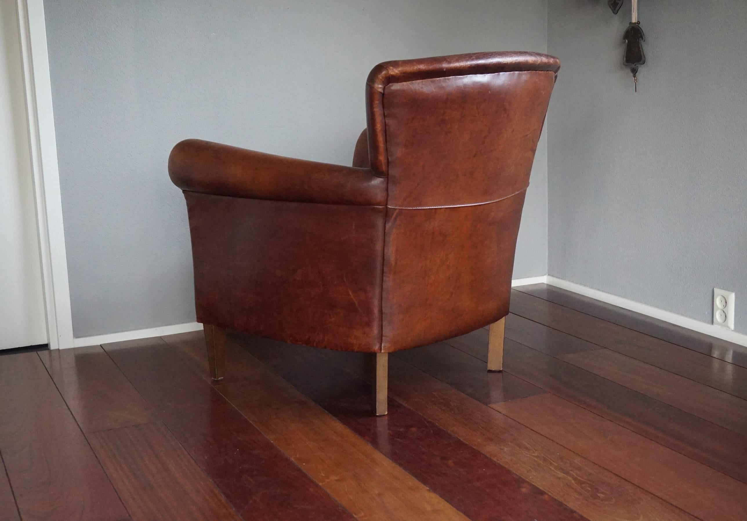 Great Quality and Condition Sheep Leather & Wood Chair Armchair with Warm Patina 1