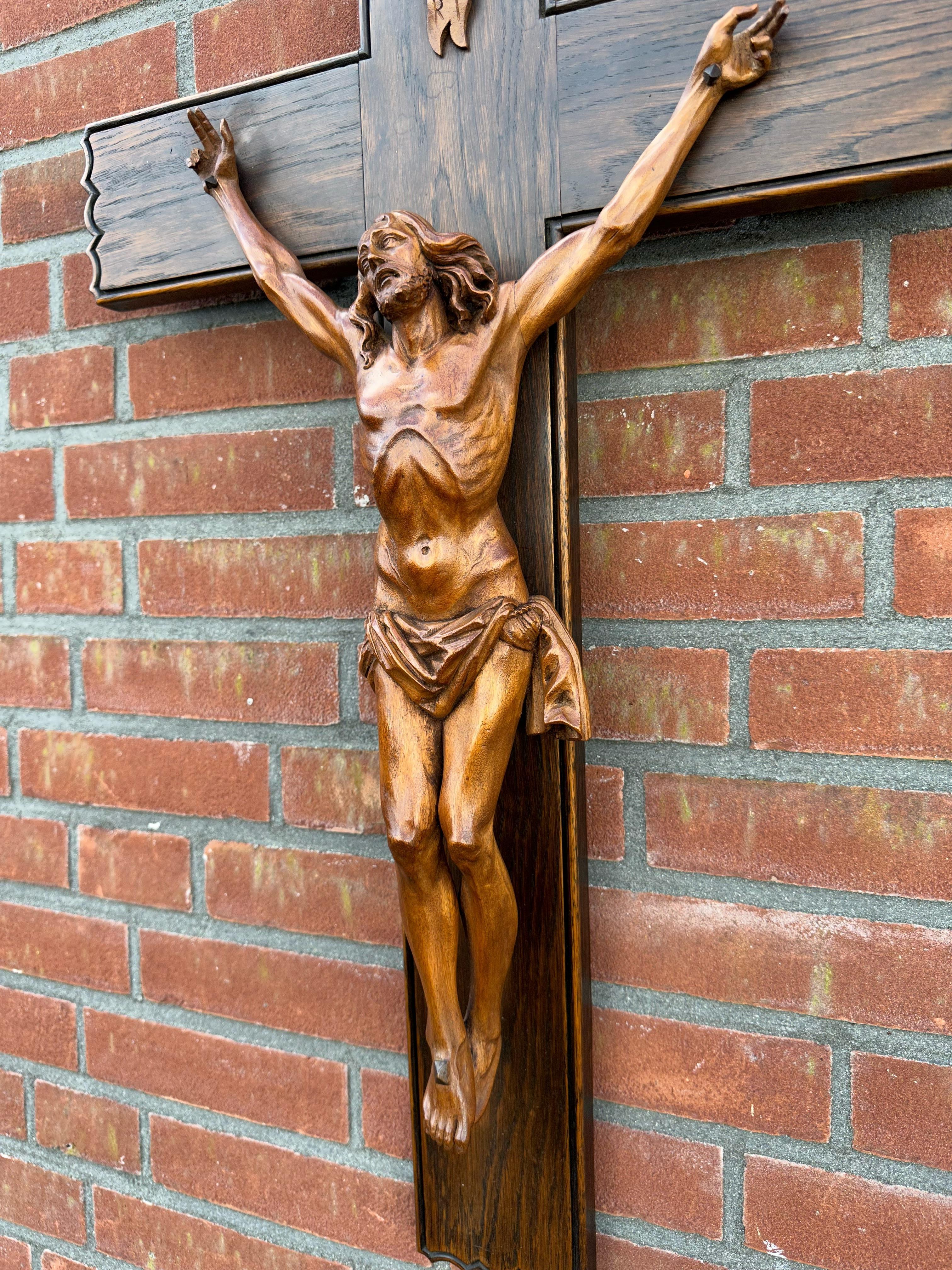 German Great Quality Carved & Superb Condition Wooden Corpus Christi on Crucifix, 1800s For Sale