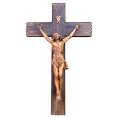 Great Quality Carved & Superb Condition Wooden Corpus Christi on Crucifix, 1800s