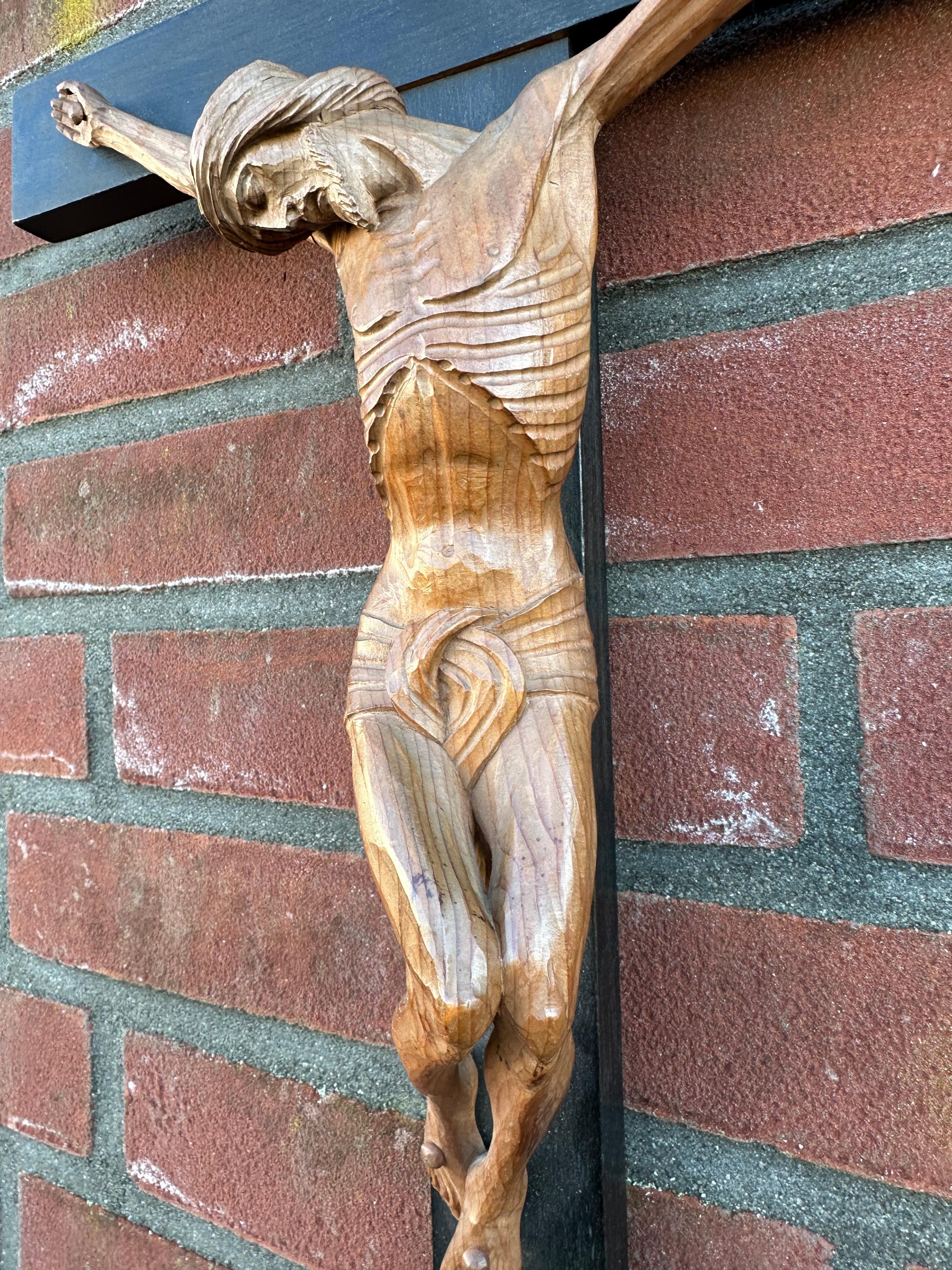 Geschnitzter und hervorragender Zustand Holz Corpus Christi auf Kruzifix in hoher Qualität, 1900er Jahre im Angebot 6