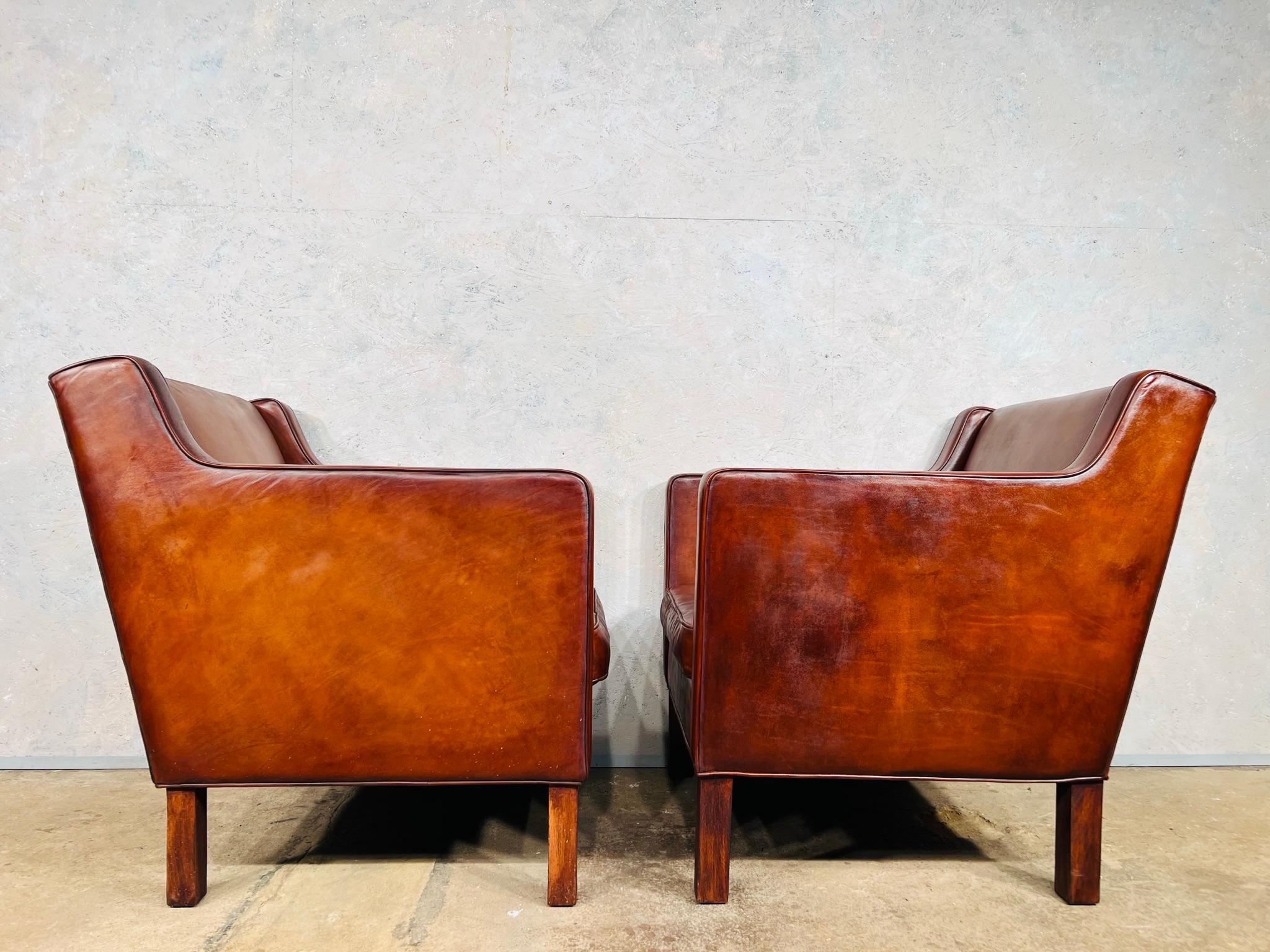 20th Century Great Quality Vintage Borge Mogensen Style Pair of Leather Armchairs #790