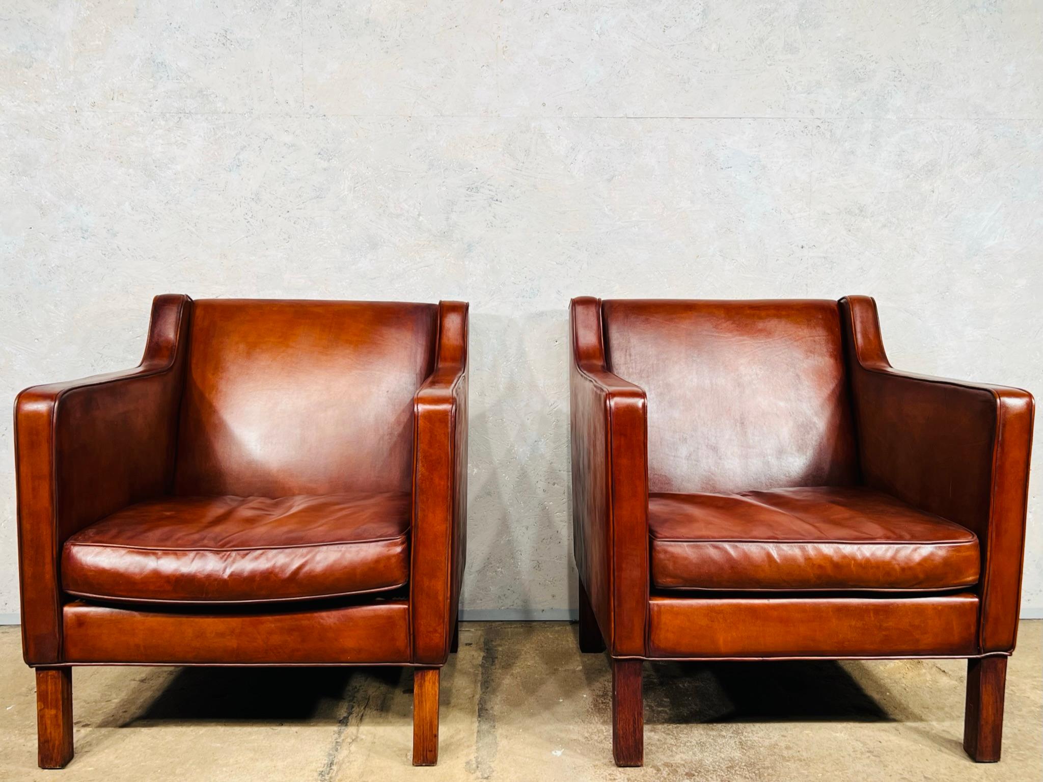 Great Quality Vintage Borge Mogensen Style Pair of Leather Armchairs #790 1