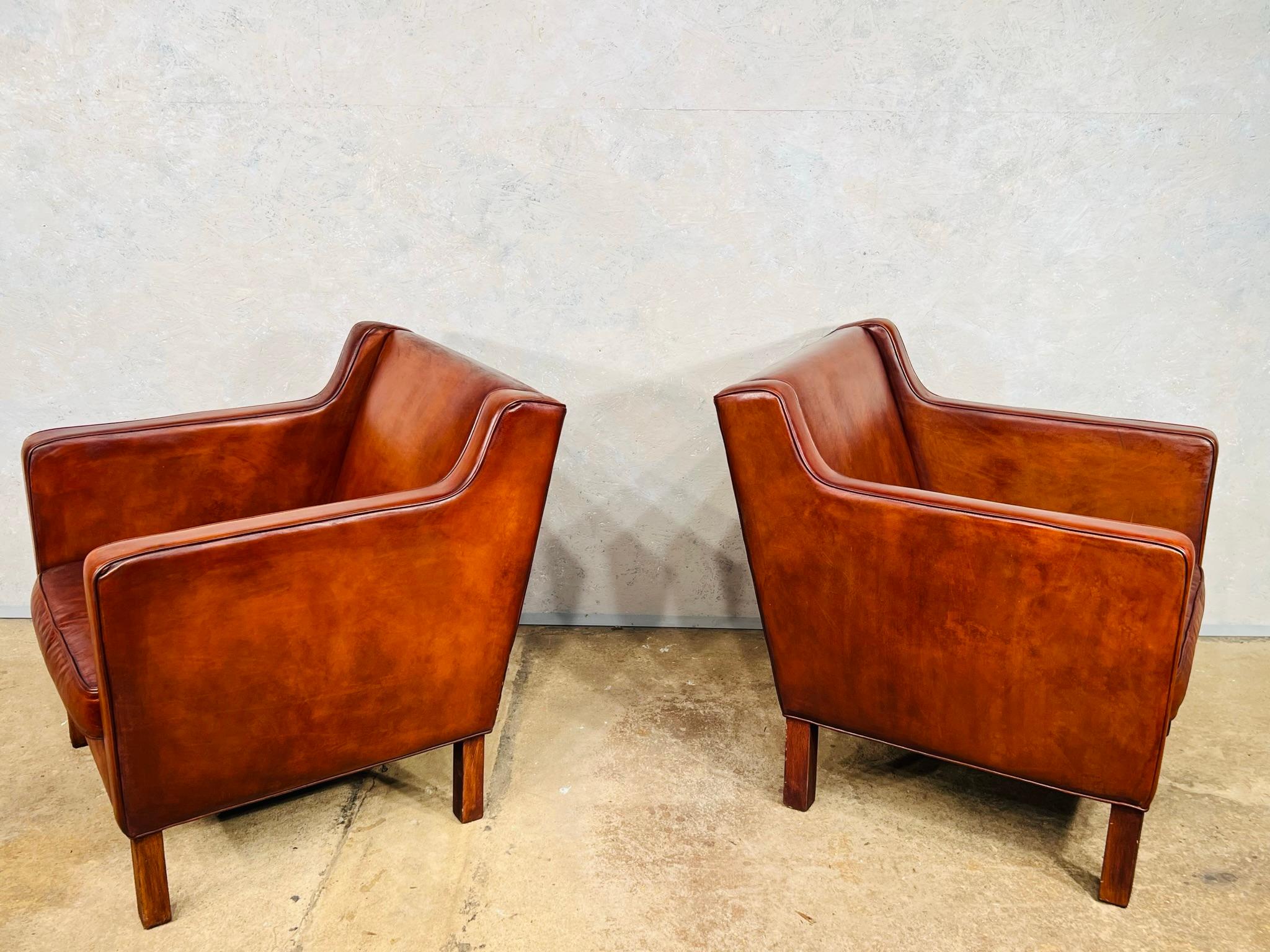 Great Quality Vintage Borge Mogensen Style Pair of Leather Armchairs #790 3