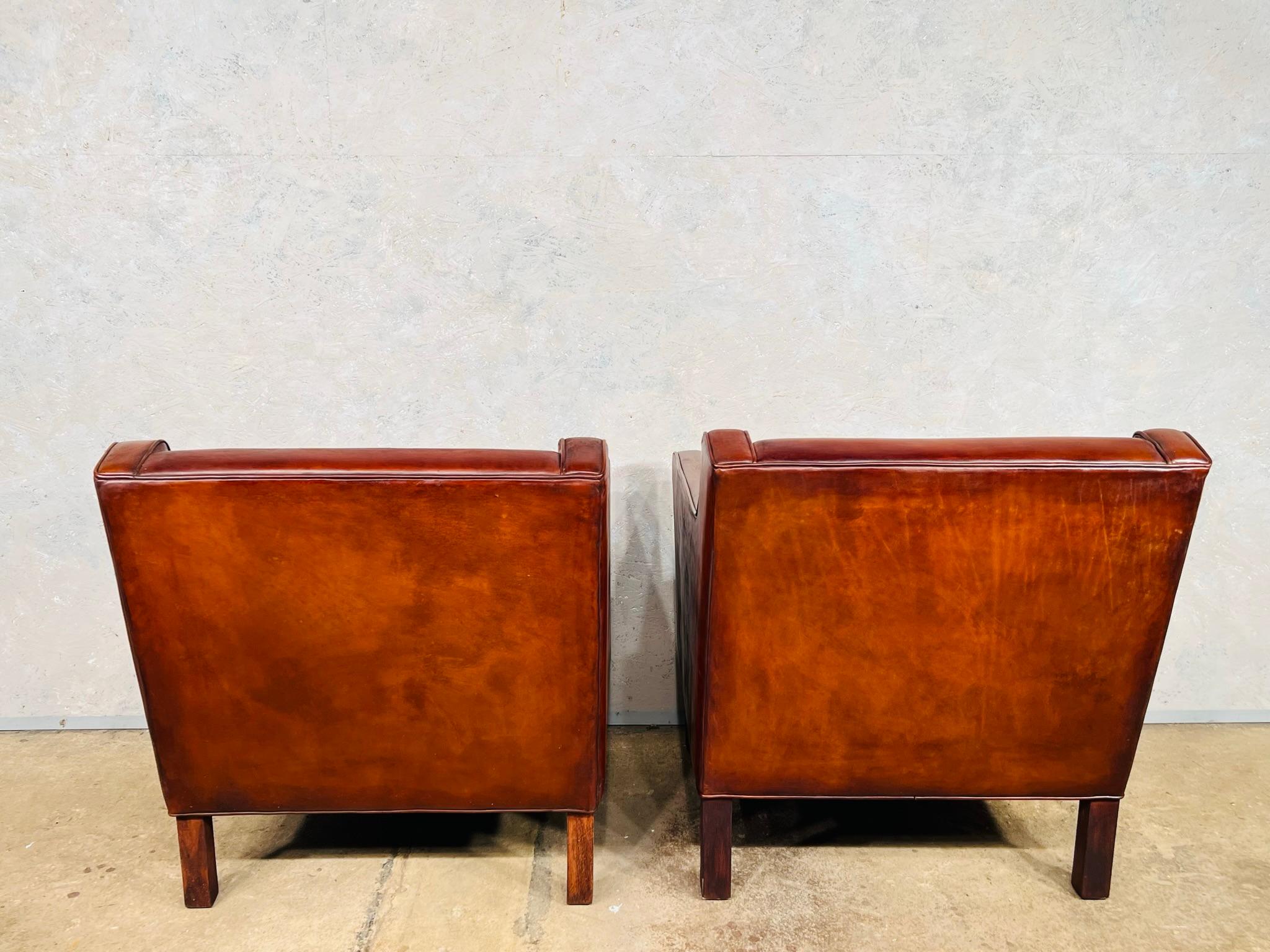Great Quality Vintage Borge Mogensen Style Pair of Leather Armchairs #790 4