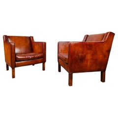 Great Quality Vintage Borge Mogensen Style Pair of Leather Armchairs #790