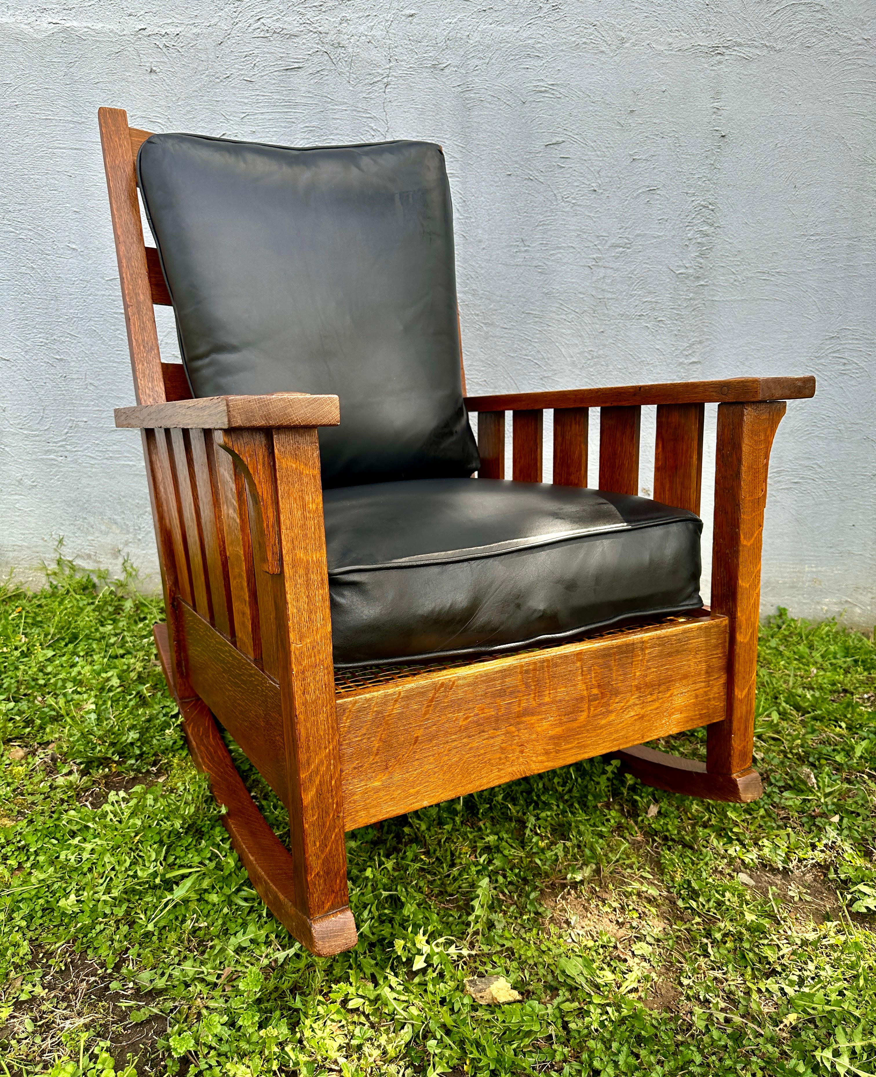 Great & Rare ANTIQUE   GUSTAV STICKLEY  Large Arm Rocker  Circa 1904 - W6058 9
