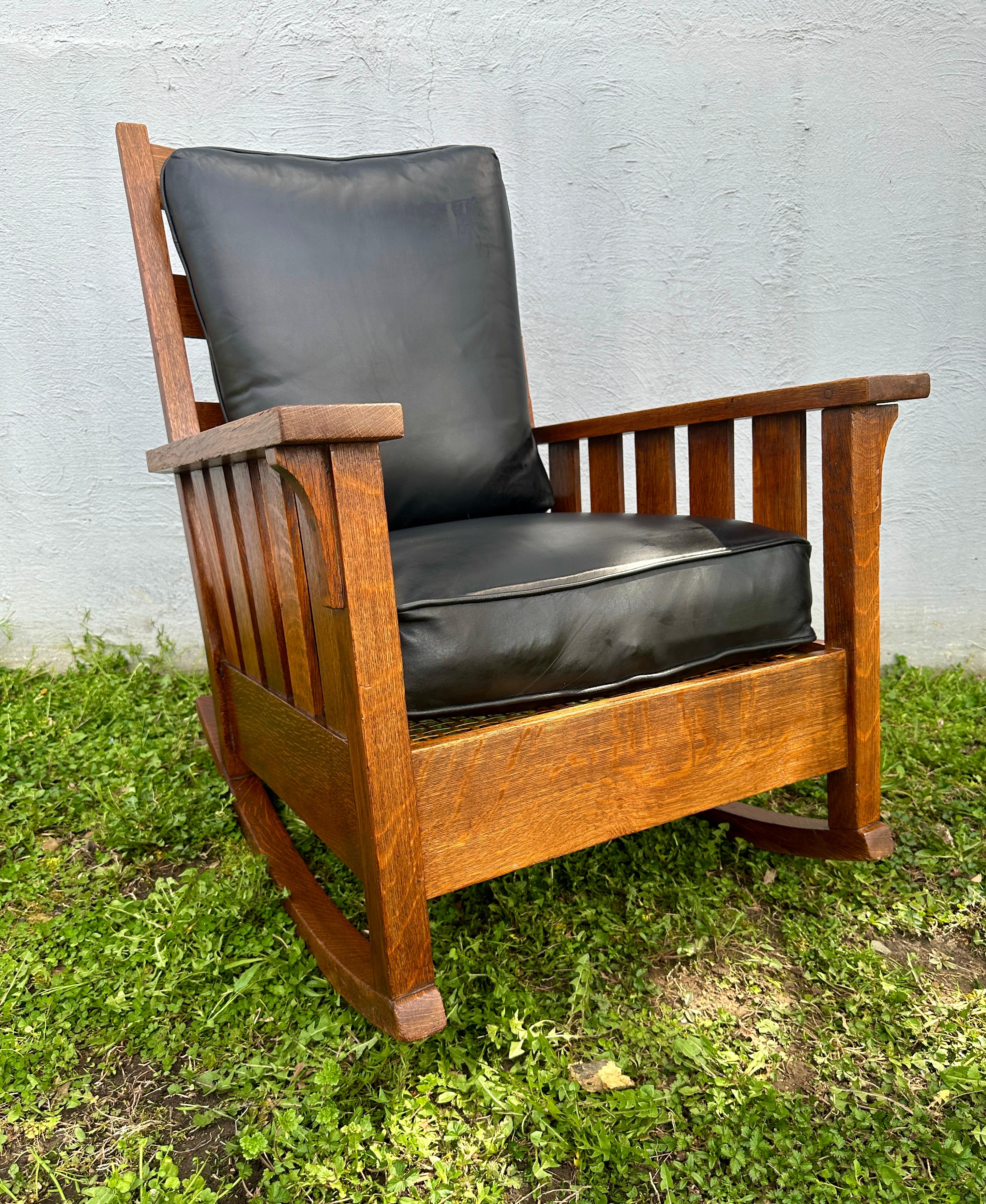 Great & Rare ANTIQUE   GUSTAV STICKLEY  Large Arm Rocker  Circa 1904 - W6058 10