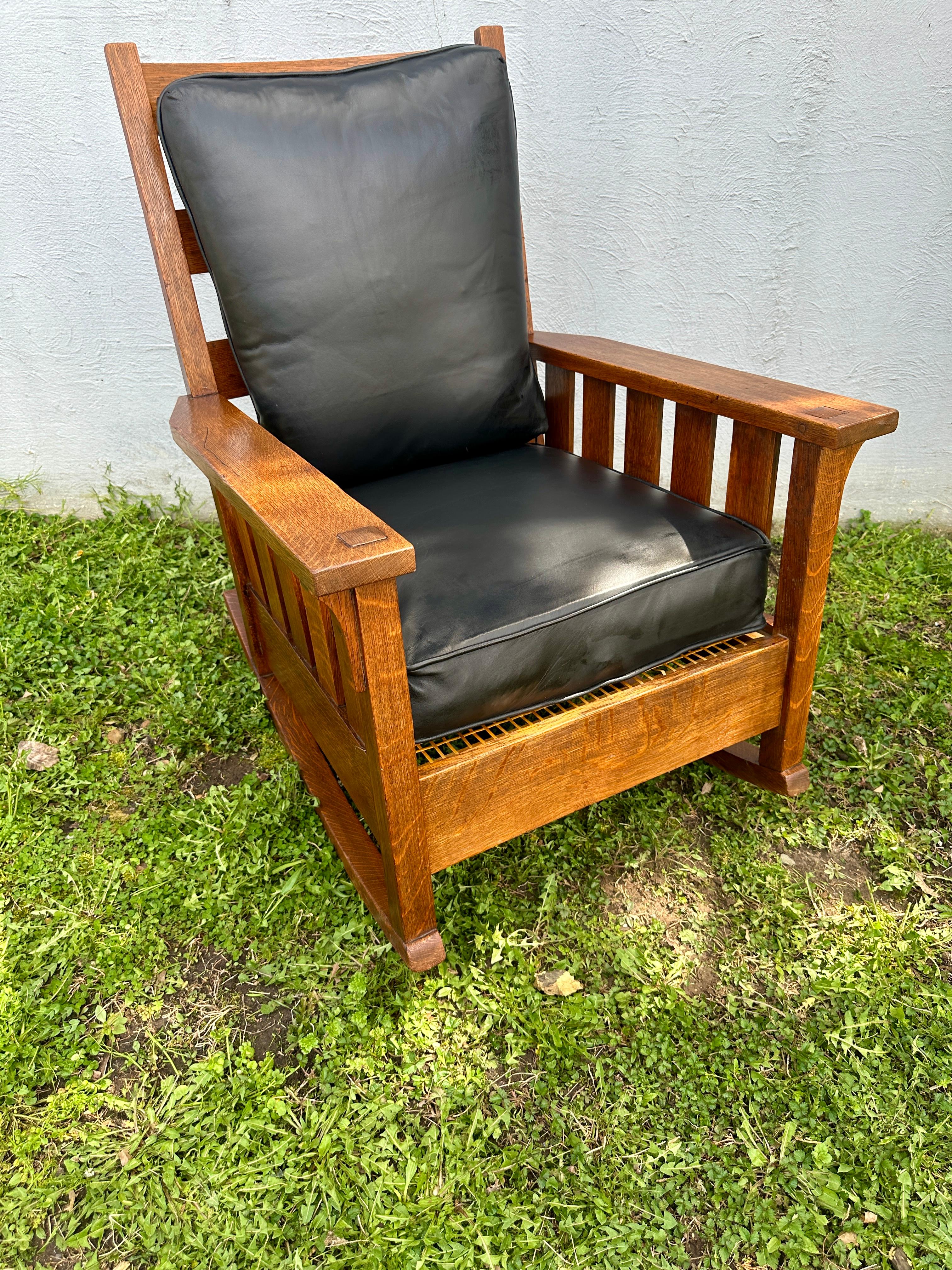 Great & Rare ANTIQUE   GUSTAV STICKLEY  Large Arm Rocker  Circa 1904 - W6058 11