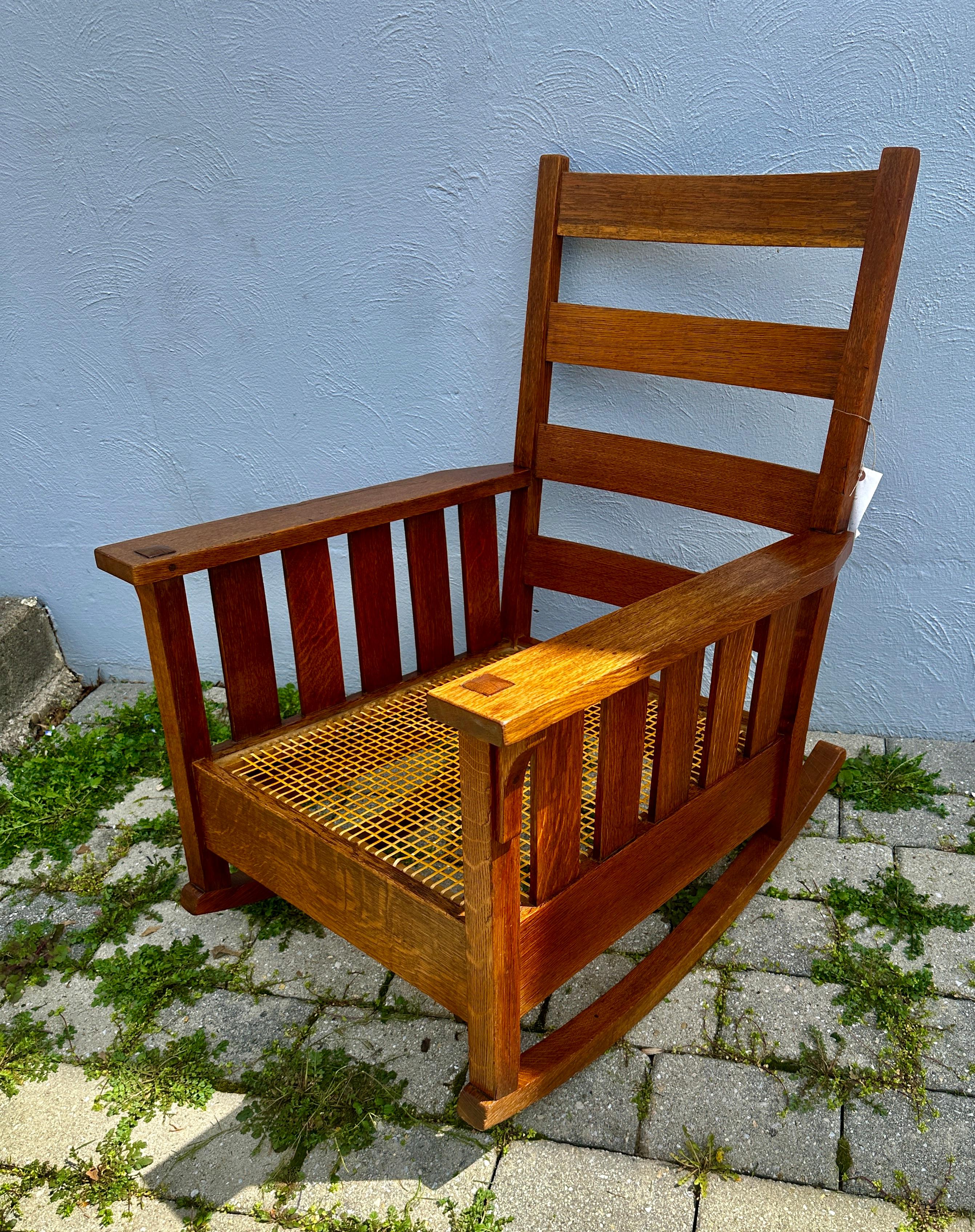 Arts and Crafts Great & Rare ANTIQUE   GUSTAV STICKLEY  Large Arm Rocker  Circa 1904 - W6058