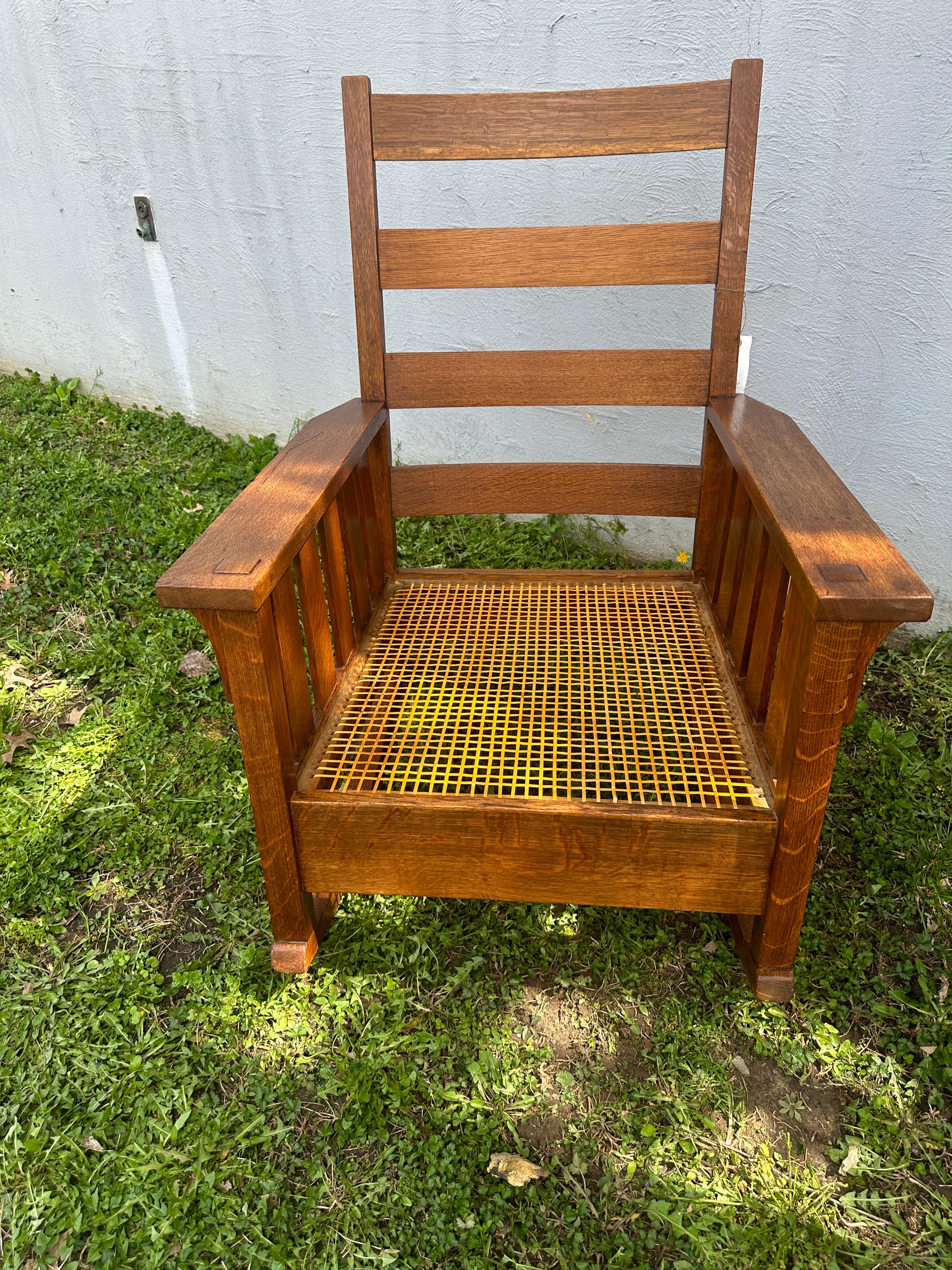 American Great & Rare ANTIQUE   GUSTAV STICKLEY  Large Arm Rocker  Circa 1904 - W6058