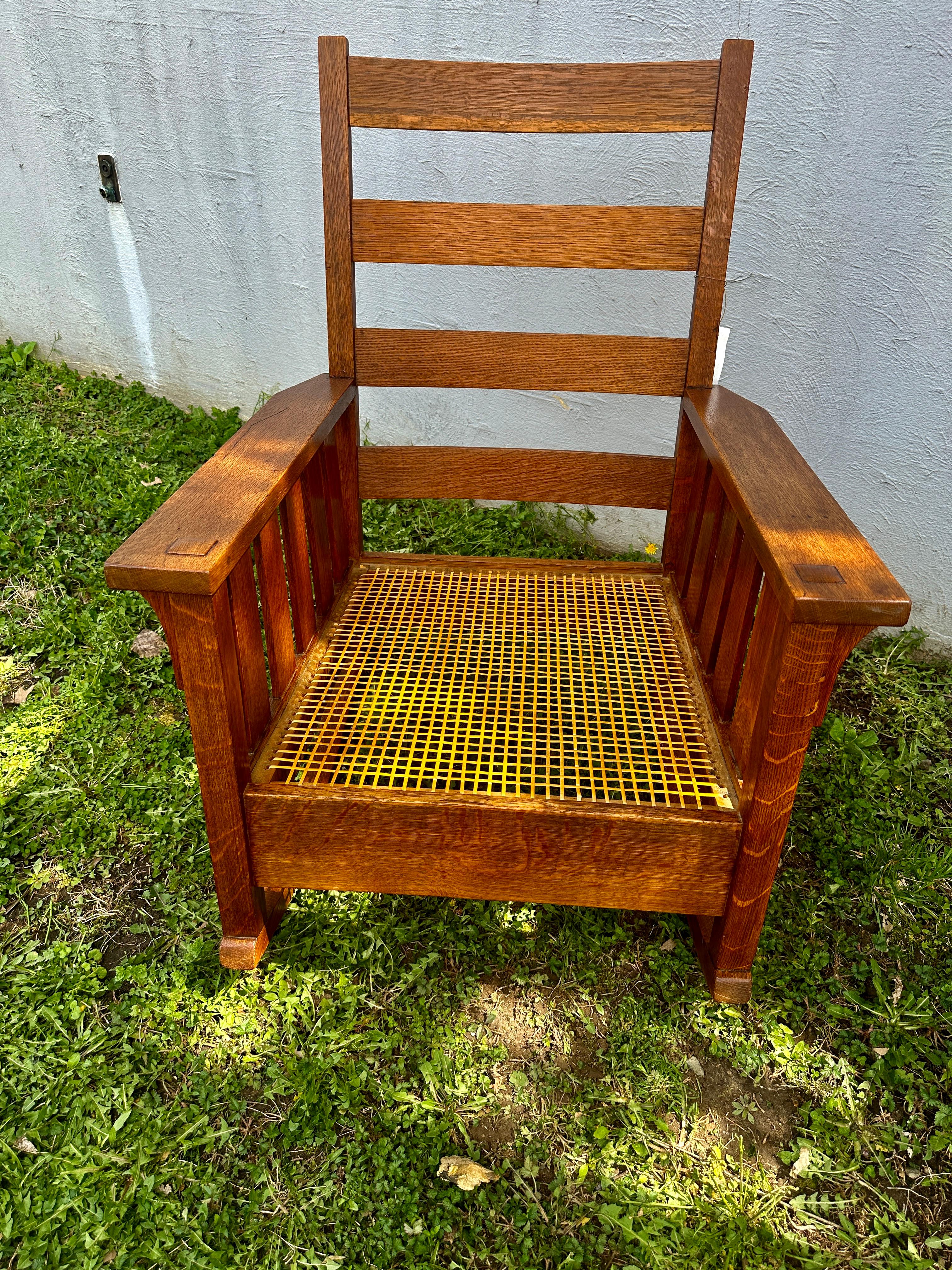 Great & Rare ANTIQUE   GUSTAV STICKLEY  Large Arm Rocker  Circa 1904 - W6058 In Excellent Condition In Shamokin Dam, PA