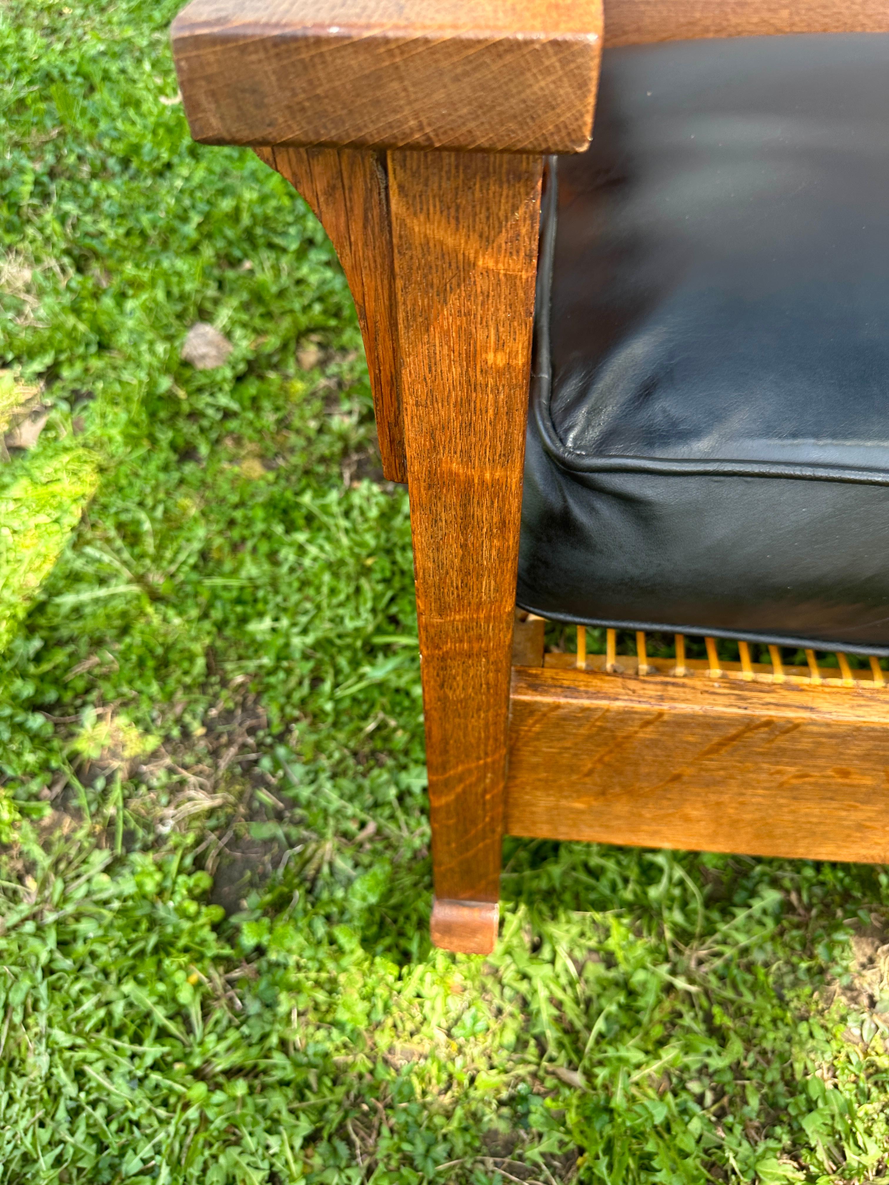 Leather Great & Rare ANTIQUE   GUSTAV STICKLEY  Large Arm Rocker  Circa 1904 - W6058