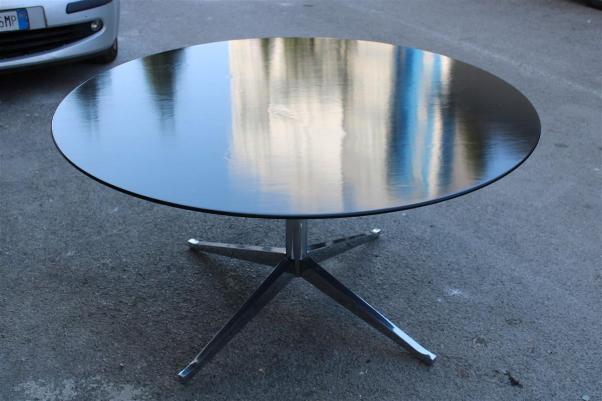 Mid-Century Modern Great Round Florence Knoll 1960 Dining Table Black Silver Chestnut Steel