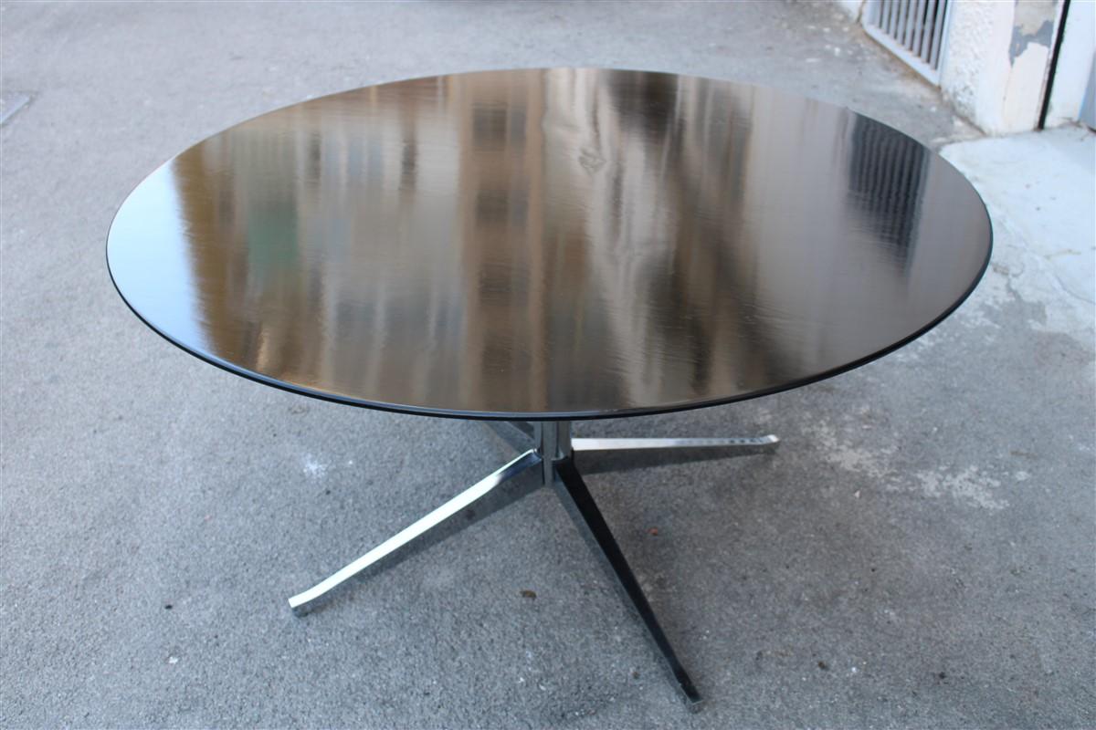 Great Round Florence Knoll 1960 Dining Table Black Silver Chestnut Steel 1