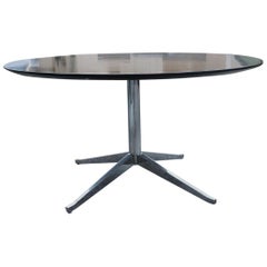 Great Round Florence Knoll 1960 Dining Table Black Silver Chestnut Steel
