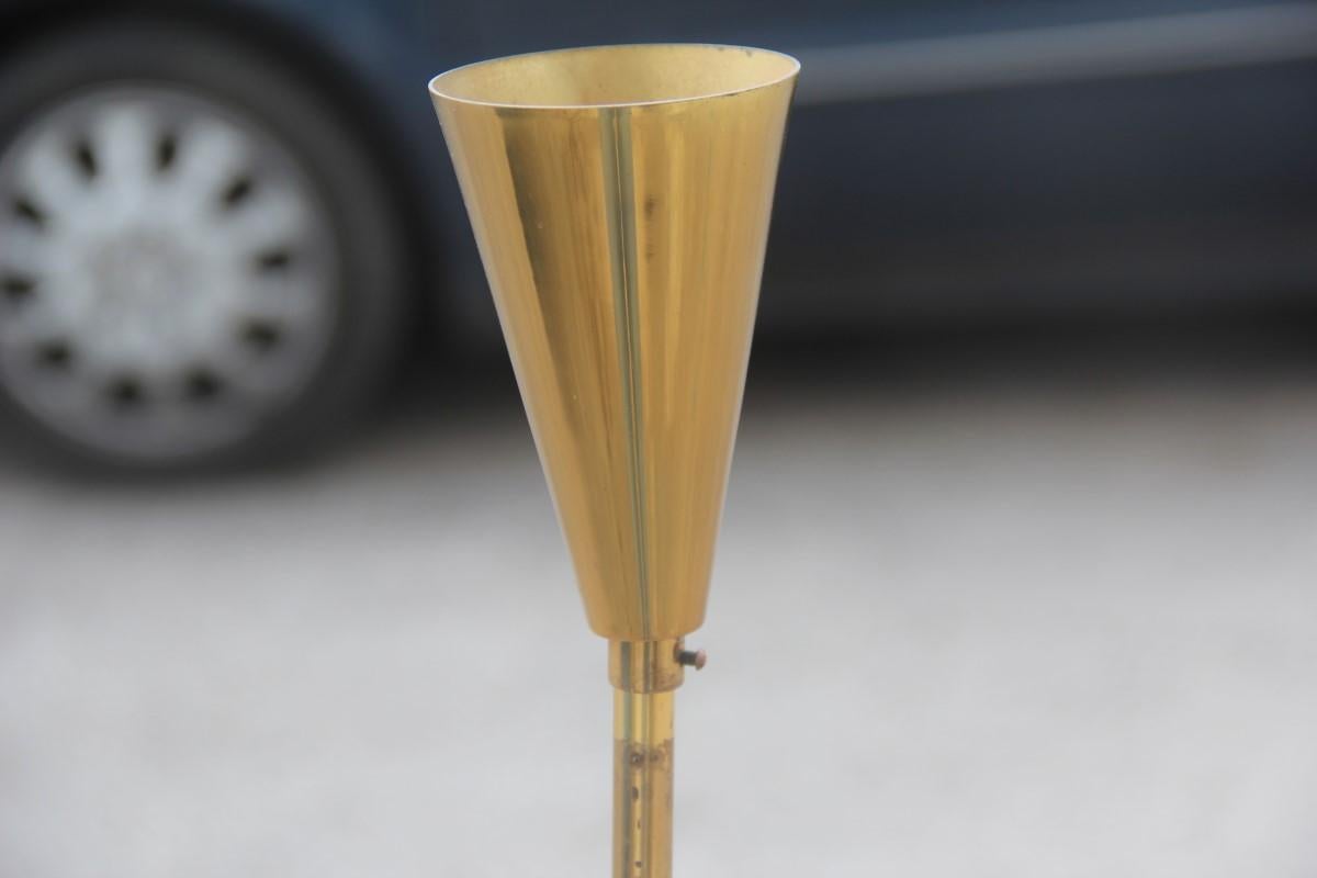 Great Round Midcentury Italian Chandelier Brass Gold White Glass Metal Stilnovo For Sale 2