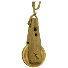 Great Rustic Black Forest Wooden Pulley with Rope