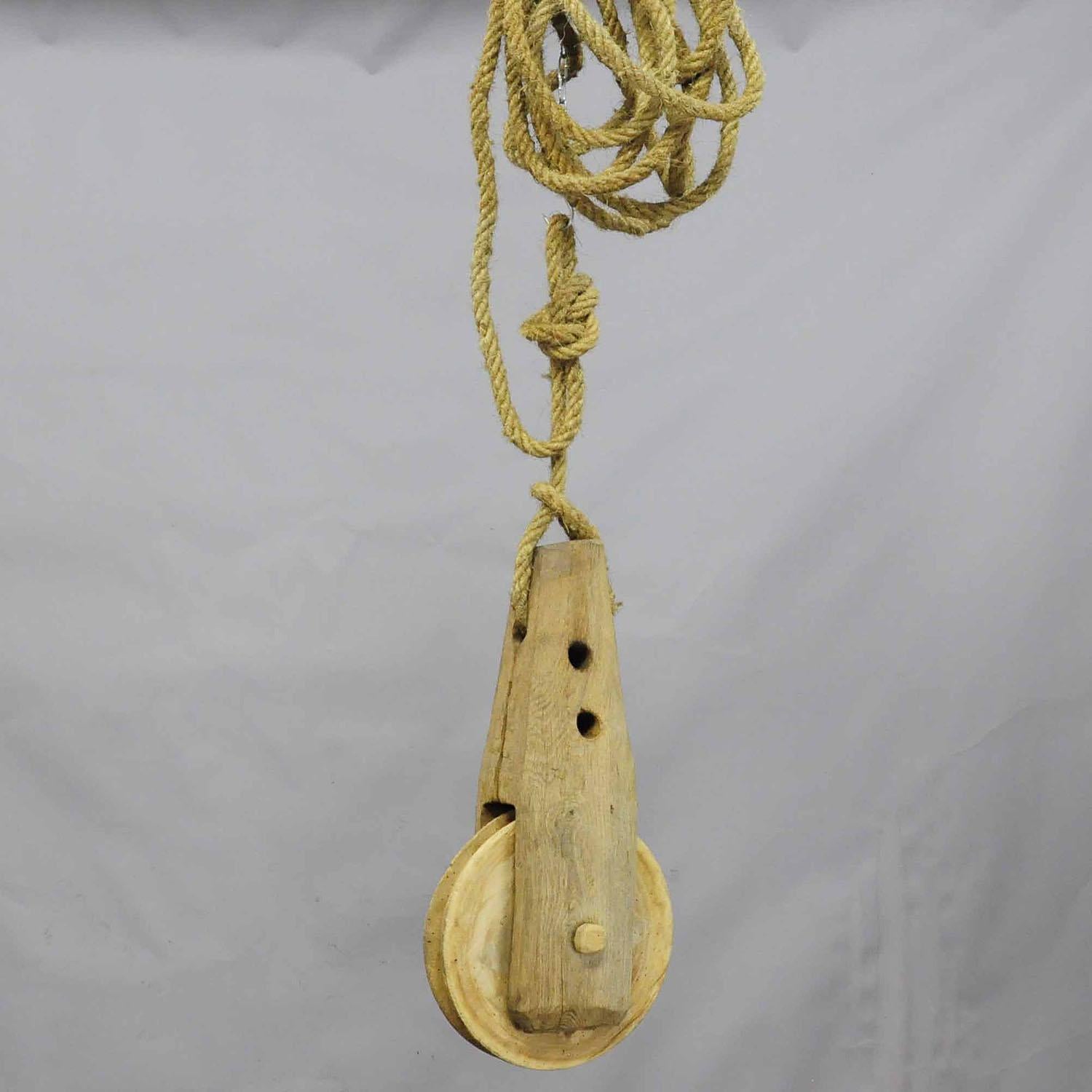 German Great Rustic Black Forest Wooden Pulley with Rope For Sale