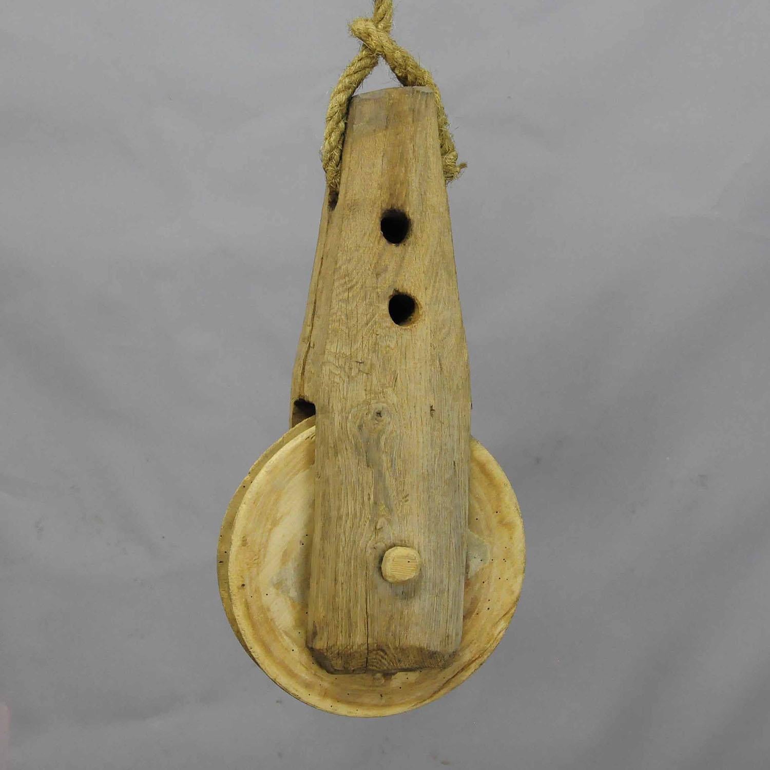 20th Century Great Rustic Black Forest Wooden Pulley with Rope For Sale
