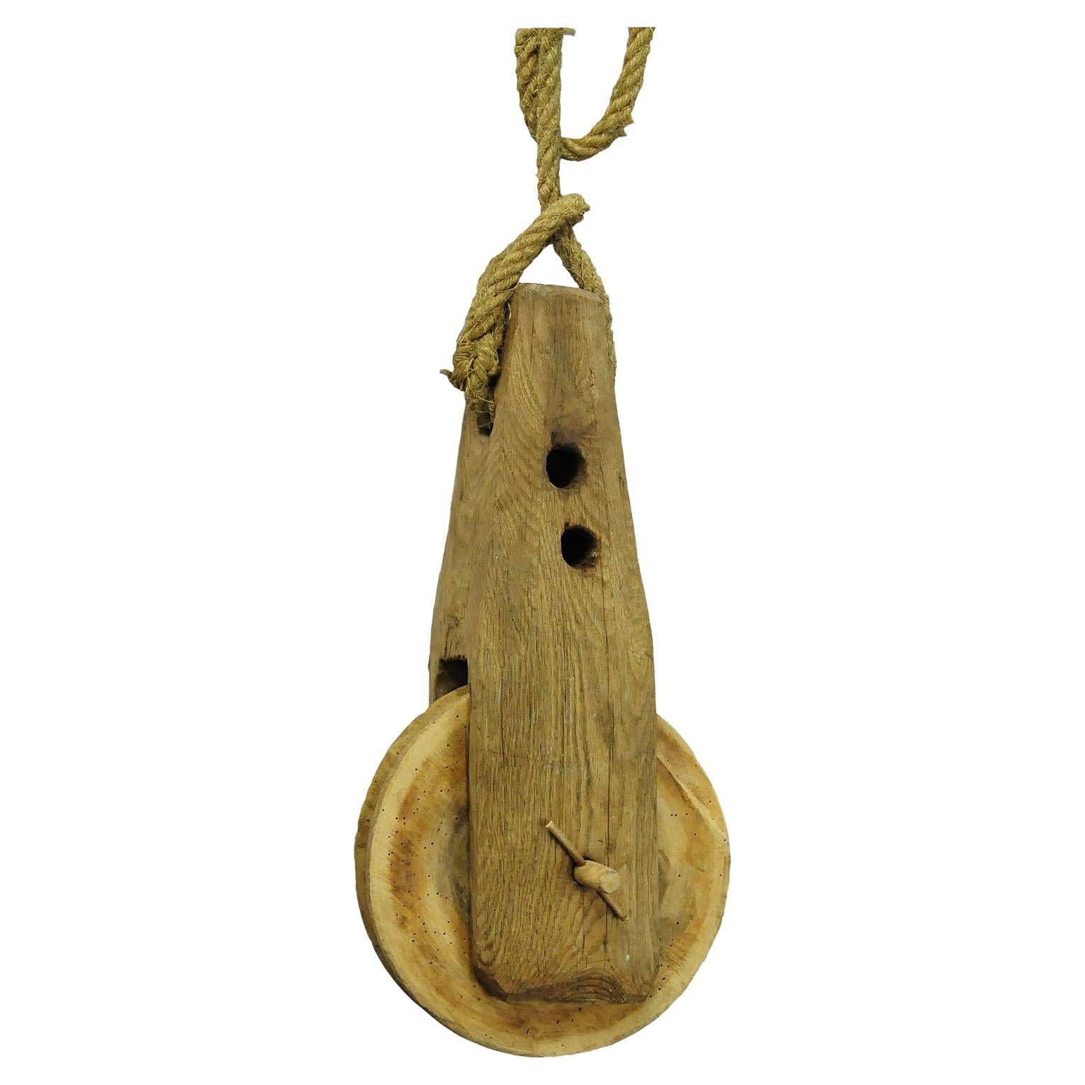 Great Rustic Black Forest Wooden Pulley with Rope For Sale
