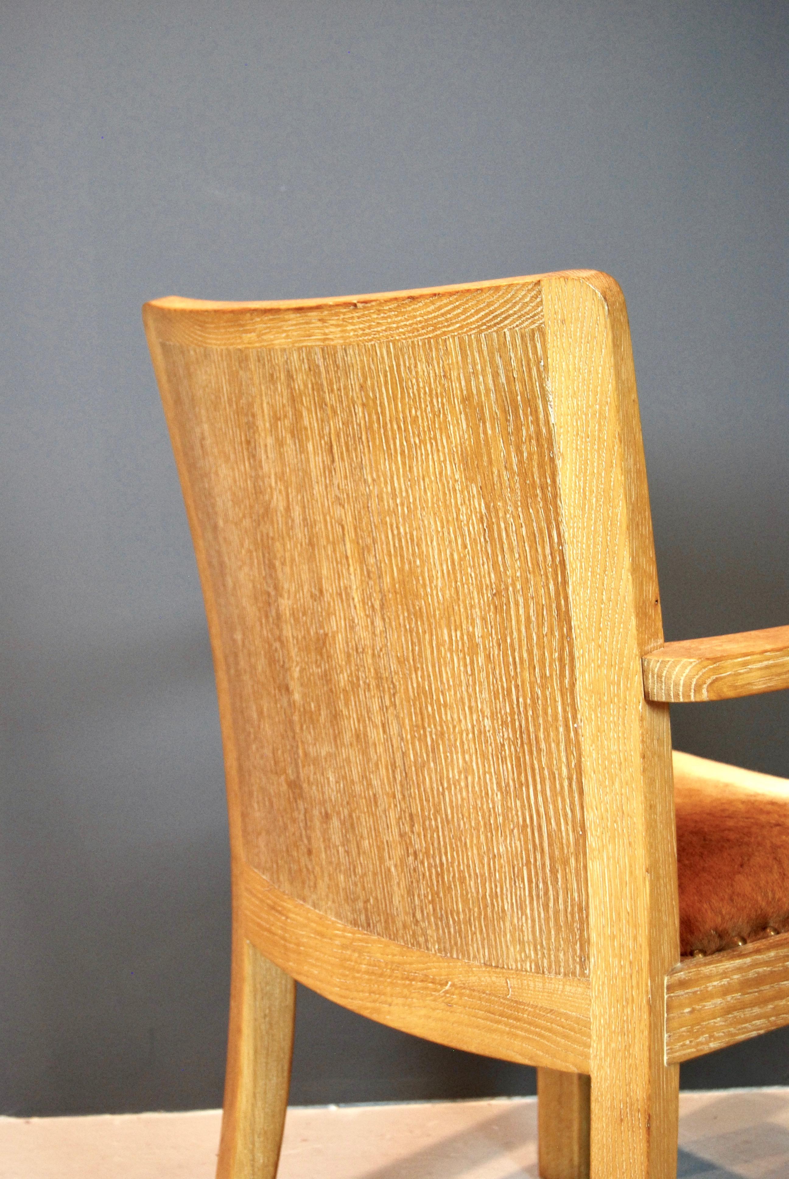 Mid-20th Century Great Scale Armchair in Cerused Oak and Leather For Sale