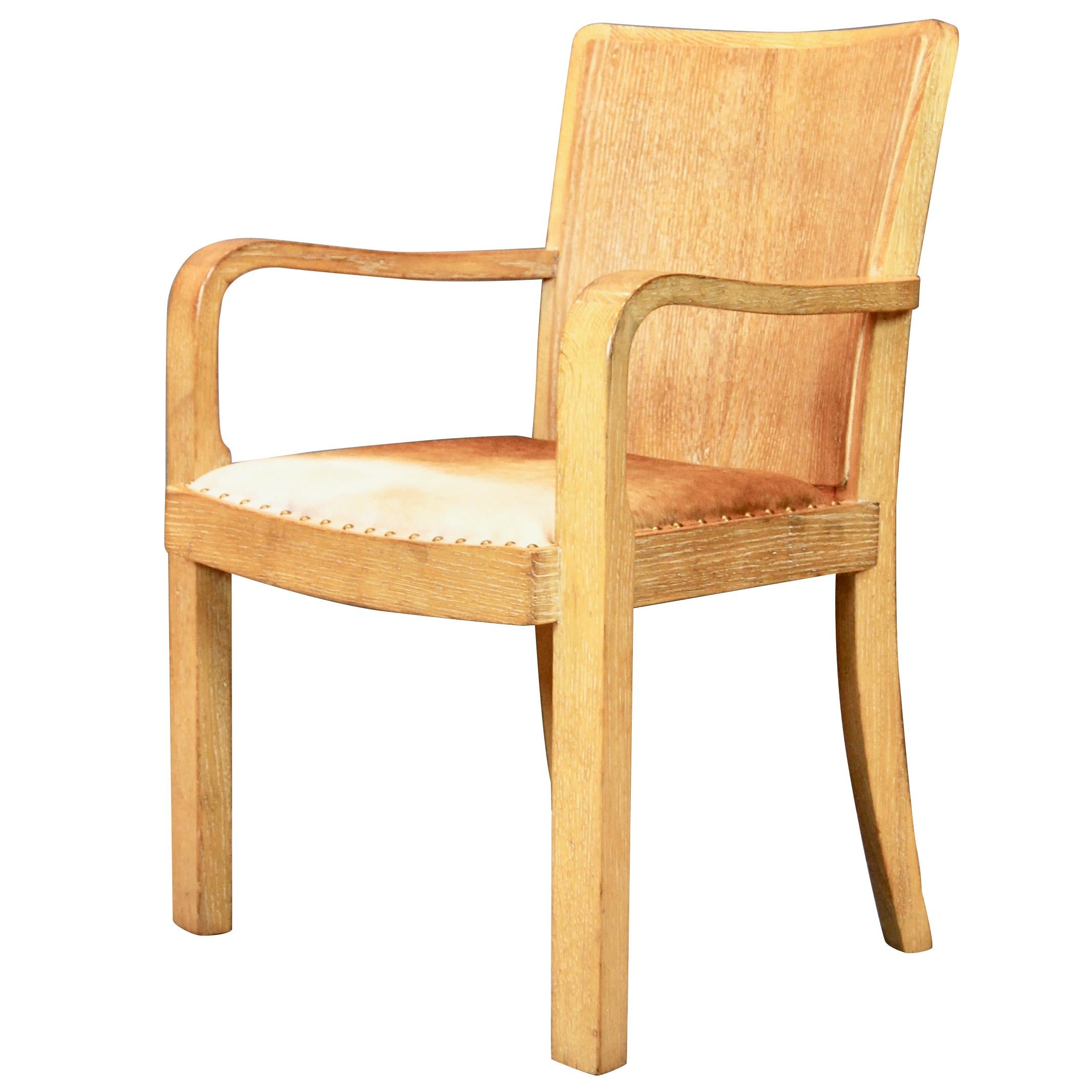 Great Scale Armchair in Cerused Oak and Leather For Sale