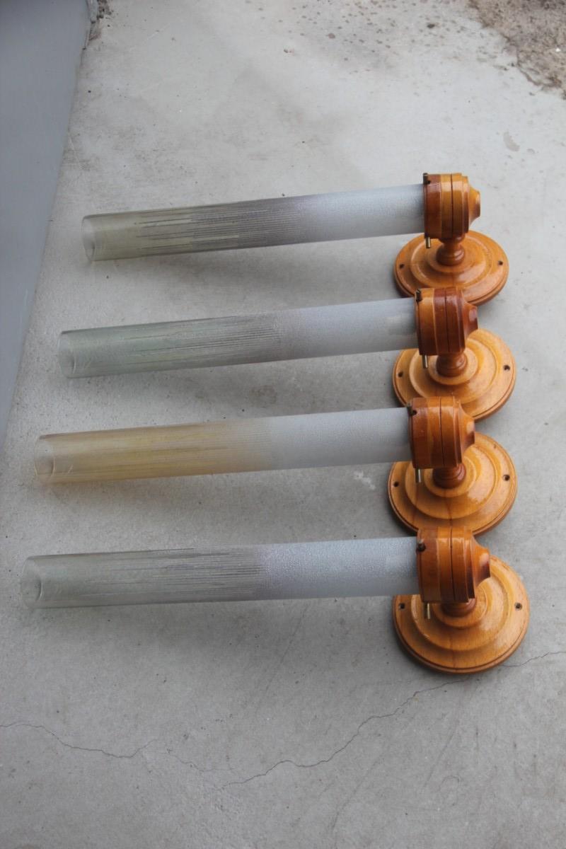 Great Wandleuchter, rundes Holz, klares Murano-Kunstglas, italienisches Design, Mitte des Jahrhunderts, 1960er Jahre im Angebot 2
