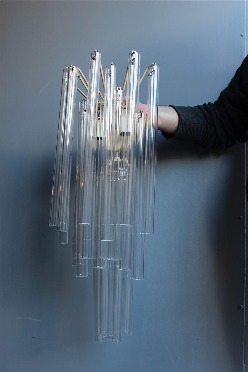 Metal Great Sconce Venini Cannucce Straws 1960 Transparent Glass 1960 Marked Italian For Sale
