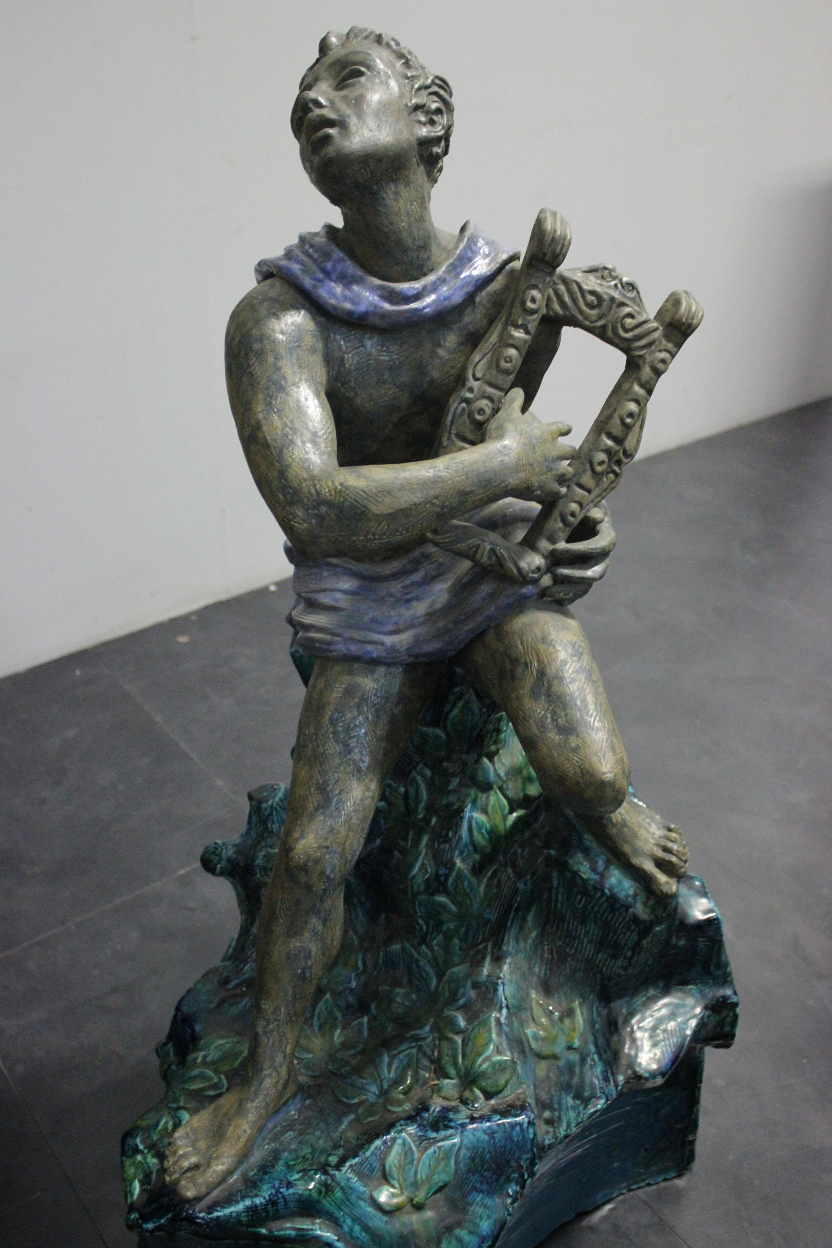Italian Great Sculpture Of Orpheus In Ceramic, San Polo Venice, 1940s