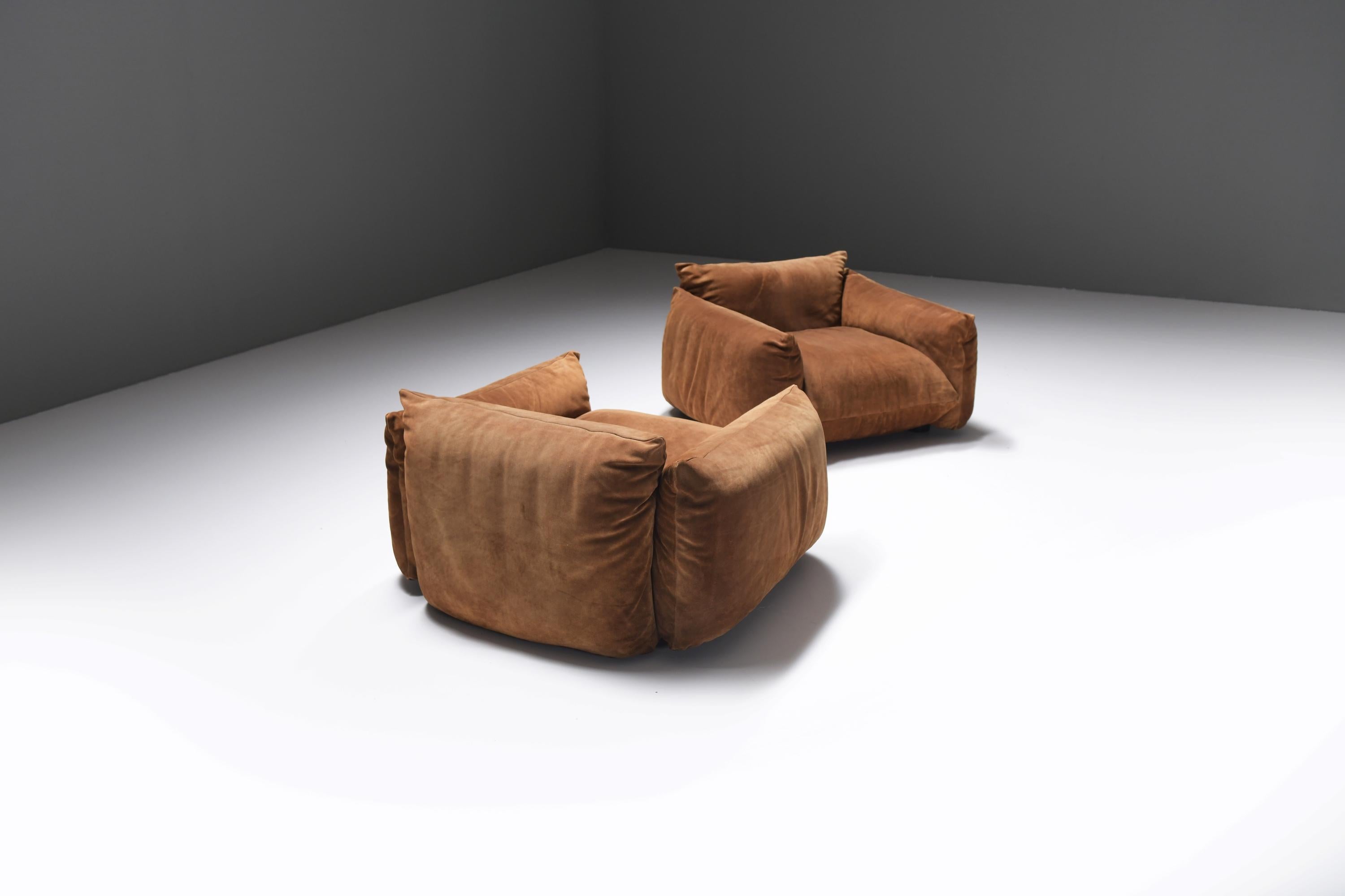 Suede Great set of 2 Marenco 1-seaters by Mario Marenco for ARFLEX. Signed!