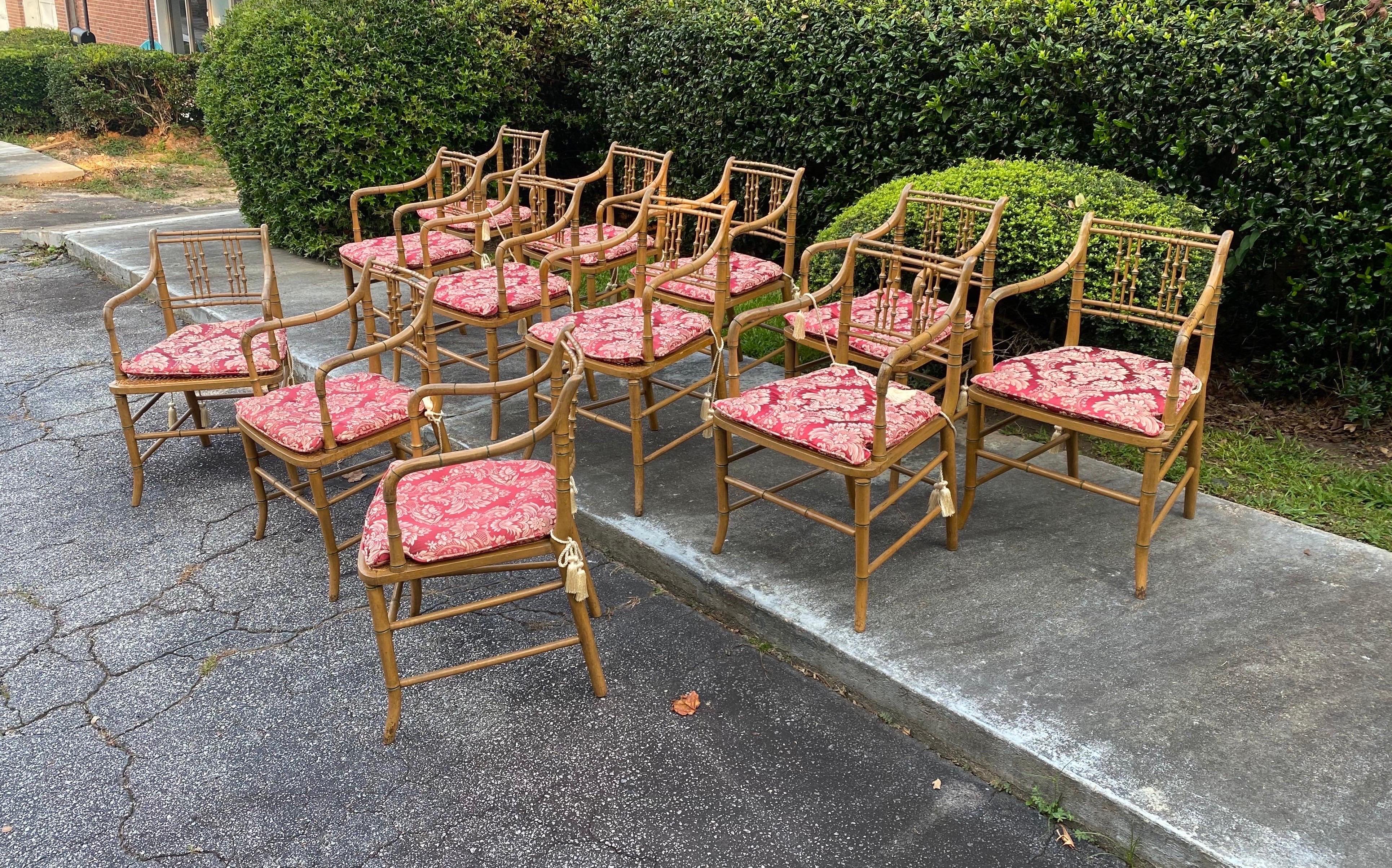 English Great Set of 12 Paint Decorated 19th Century Faux Bamboo Armchairs For Sale