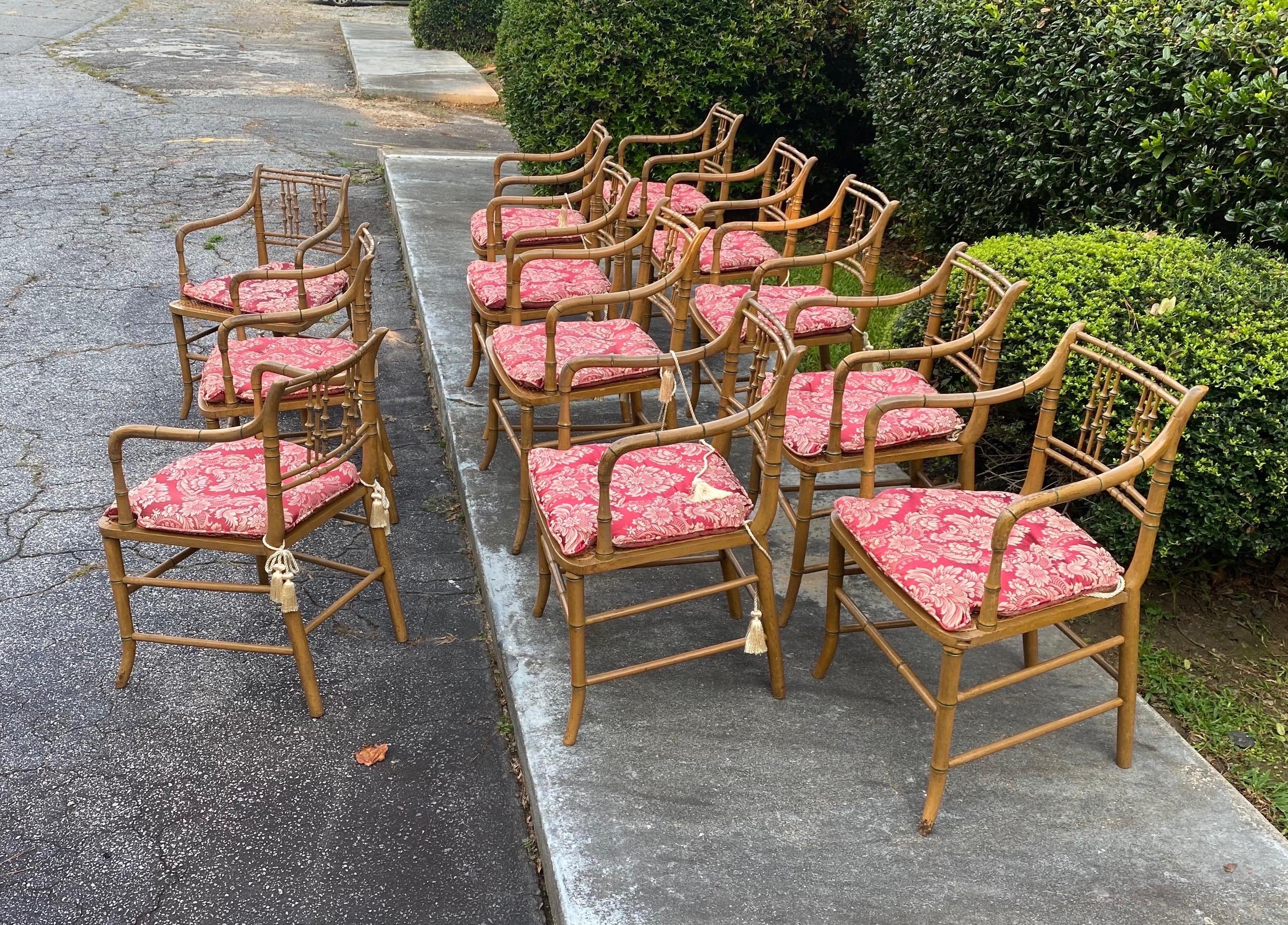 Great Set of 12 Paint Decorated 19th Century Faux Bamboo Armchairs In Good Condition For Sale In Charleston, SC