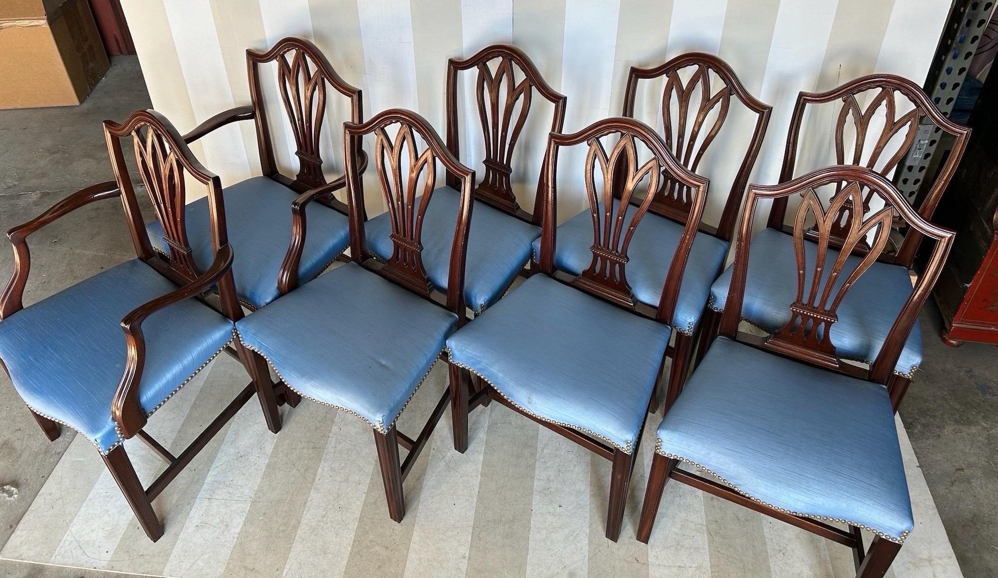 Grande set di 6 sedie da pranzo in mogano con schienale a scudo in stile Feder del XIX secolo in vendita 5
