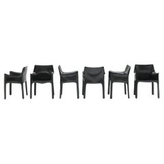 Great set of 6 Cab 413 leather dining chairs by Mario Bellini for Cassina Italy