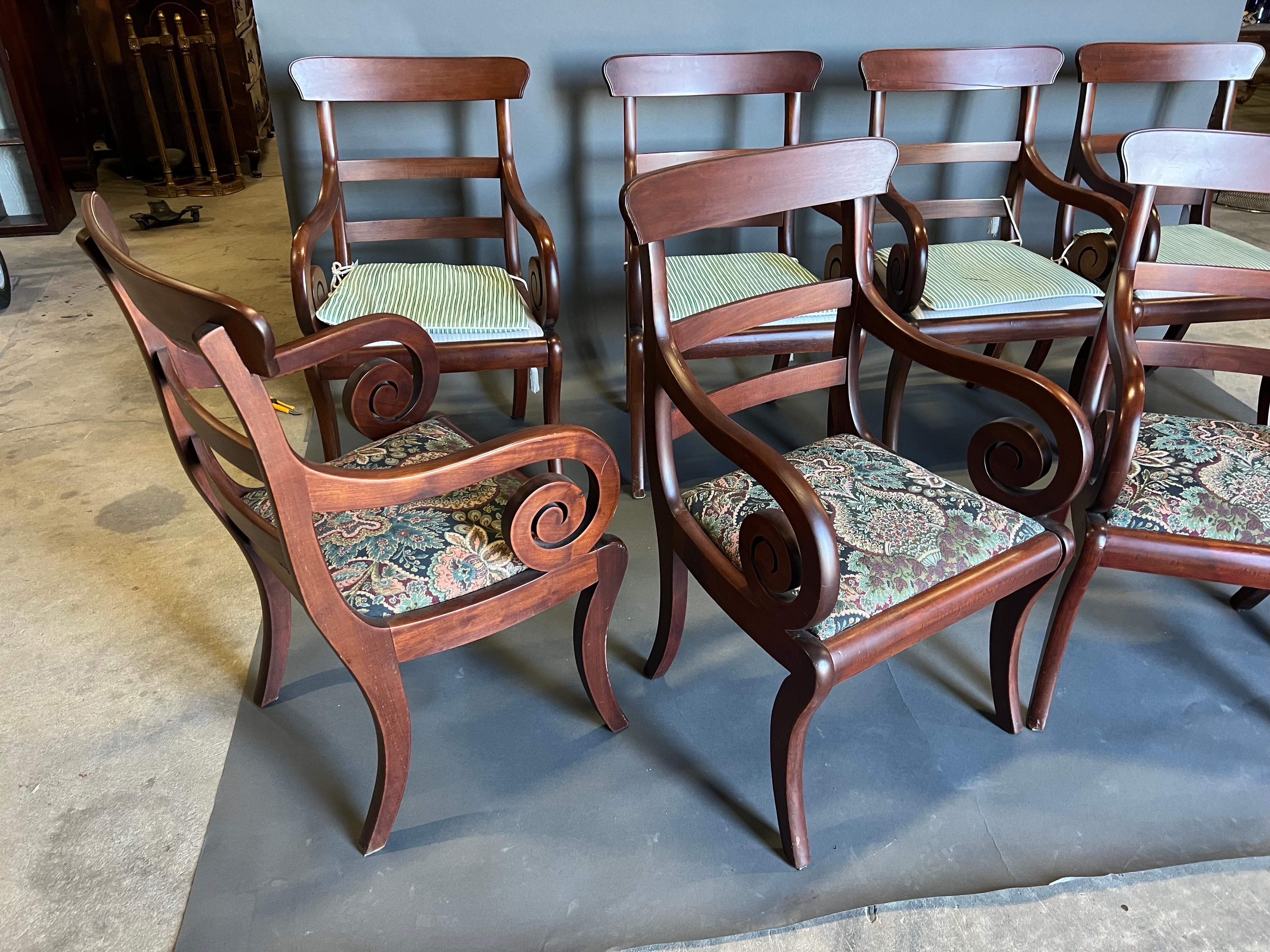 Great set of 8 19th century English Saber Leg Mahogany Armchairs For Sale 2