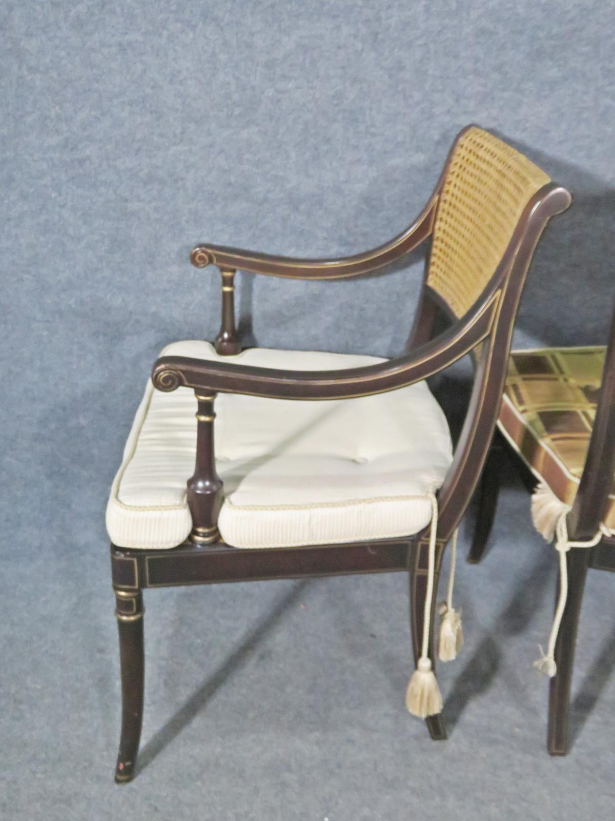 Great Set of 8 Cane Back English Regency Style Ebonized Dining Chairs 8