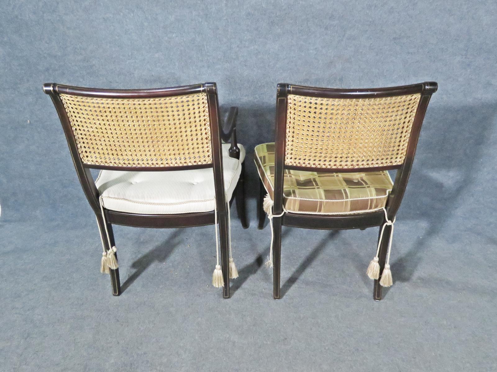 Great Set of 8 Cane Back English Regency Style Ebonized Dining Chairs 9