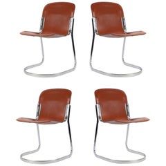 Great Set of Four Stackable Chairs by Willy Rizzo for Cidue, Italy, 1970s