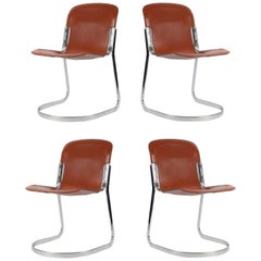 Great Set of Four Stackable Chairs by Willy Rizzo for Cidue, Italy, 1970s