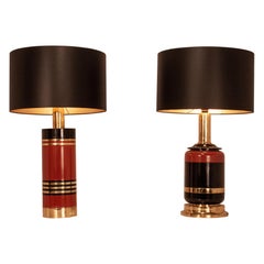 Great Set of Midcentury Brass and Lacquered Table Lamps by CLAR, Spain, 1970s
