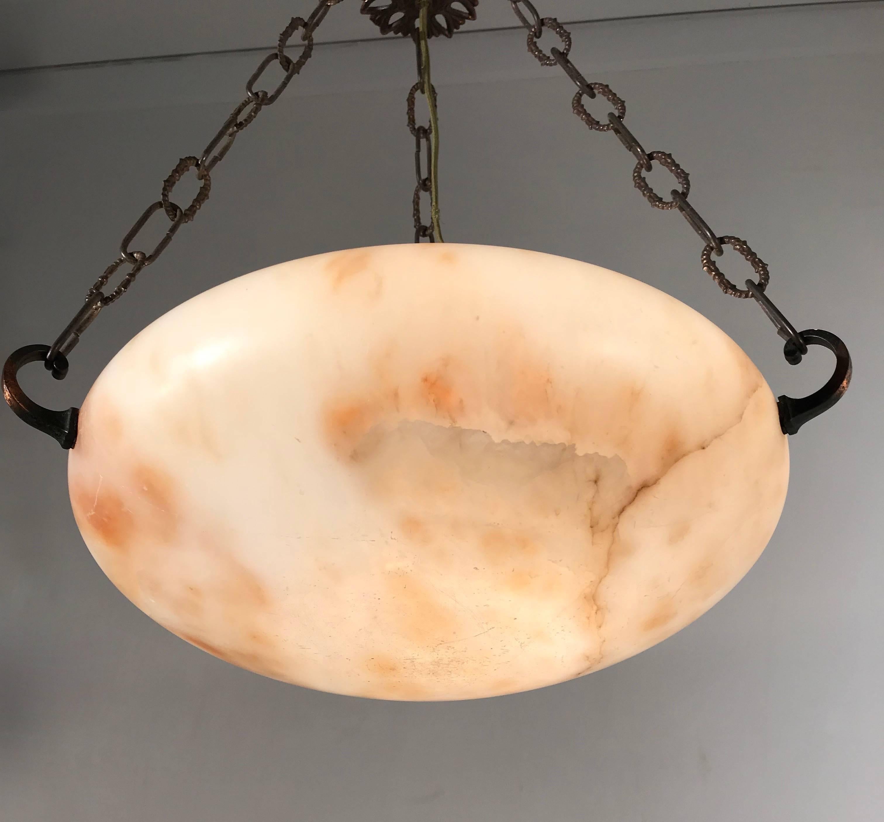 Great Shape Art Deco Alabaster Pendant or Ceiling Lamp Warm and Colorful  3