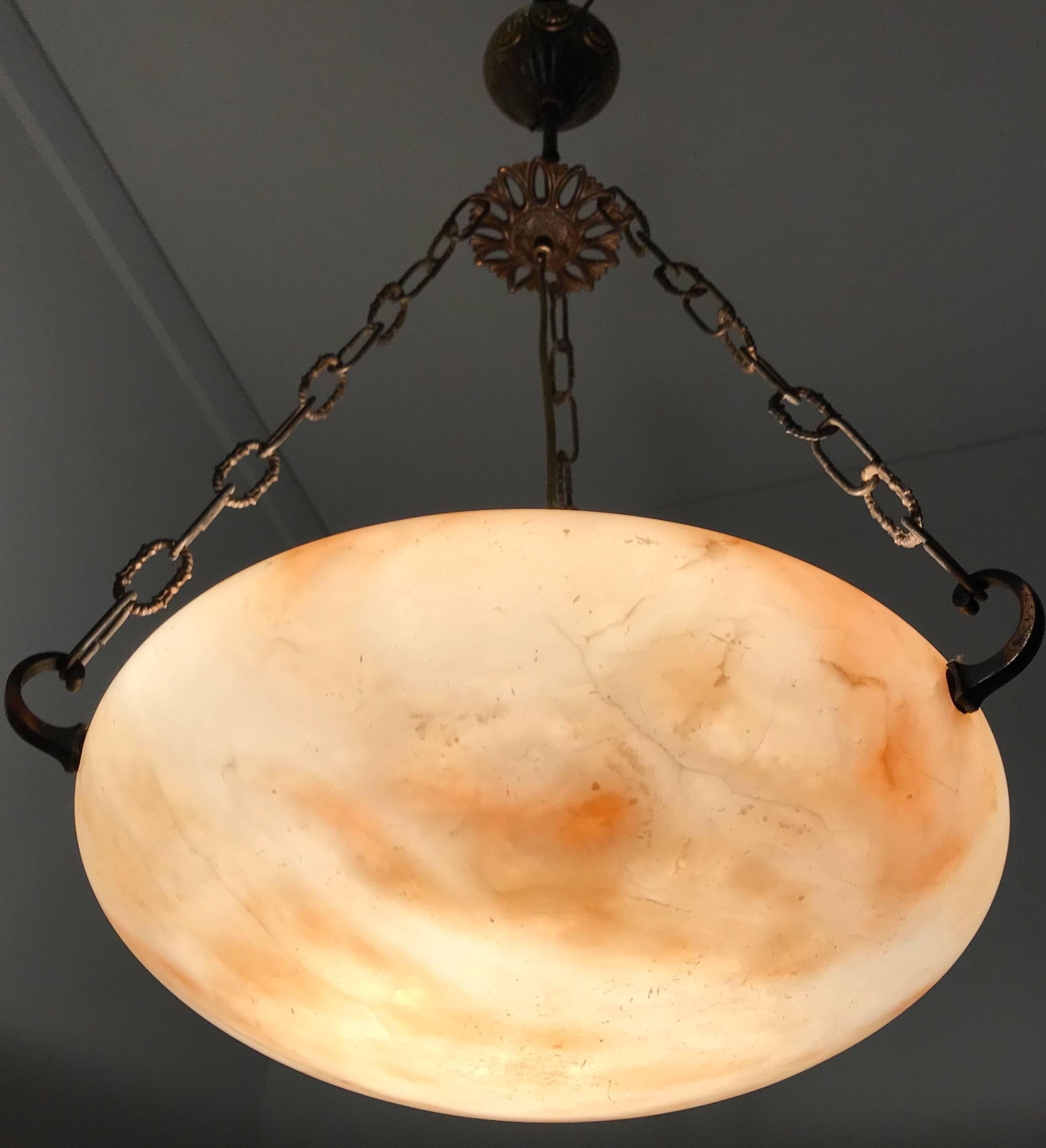 Great Shape Art Deco Alabaster Pendant or Ceiling Lamp Warm and Colorful  4