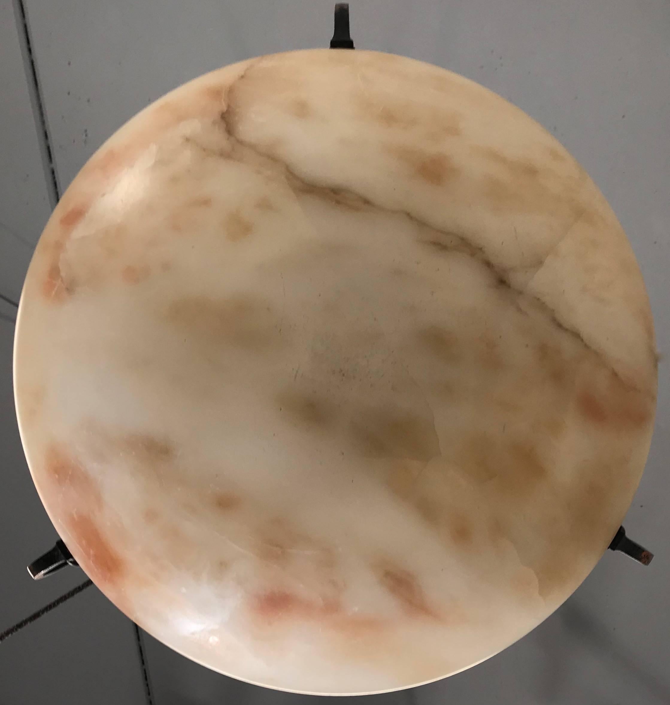 Great Shape Art Deco Alabaster Pendant or Ceiling Lamp Warm and Colorful  9