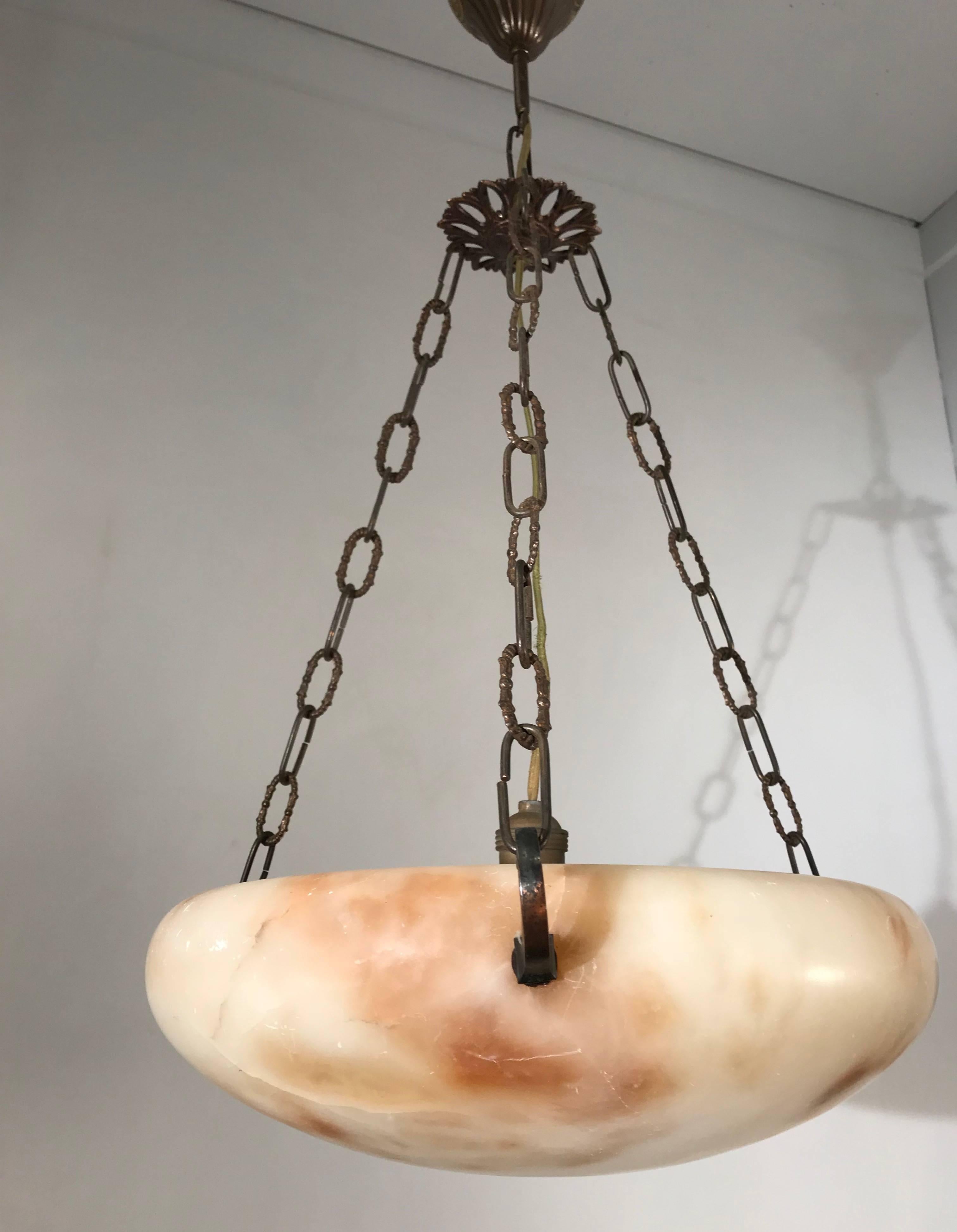 Italian Great Shape Art Deco Alabaster Pendant or Ceiling Lamp Warm and Colorful 