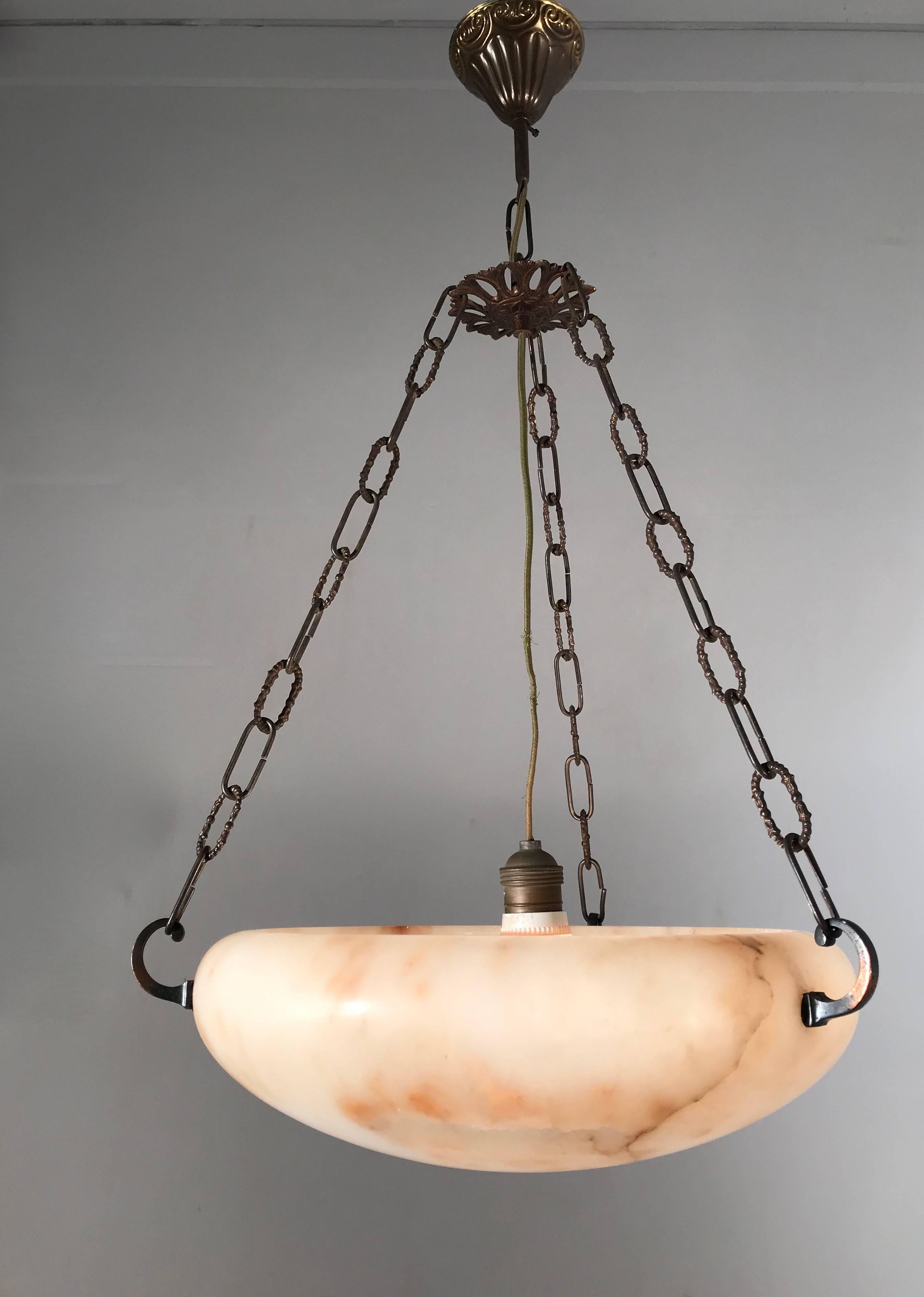 Great Shape Art Deco Alabaster Pendant or Ceiling Lamp Warm and Colorful  1