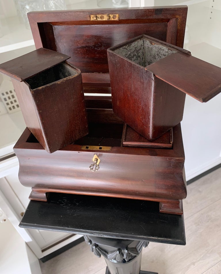 Great Shape and Color, Antique Tea Caddy in Mahogany with Brass Lock