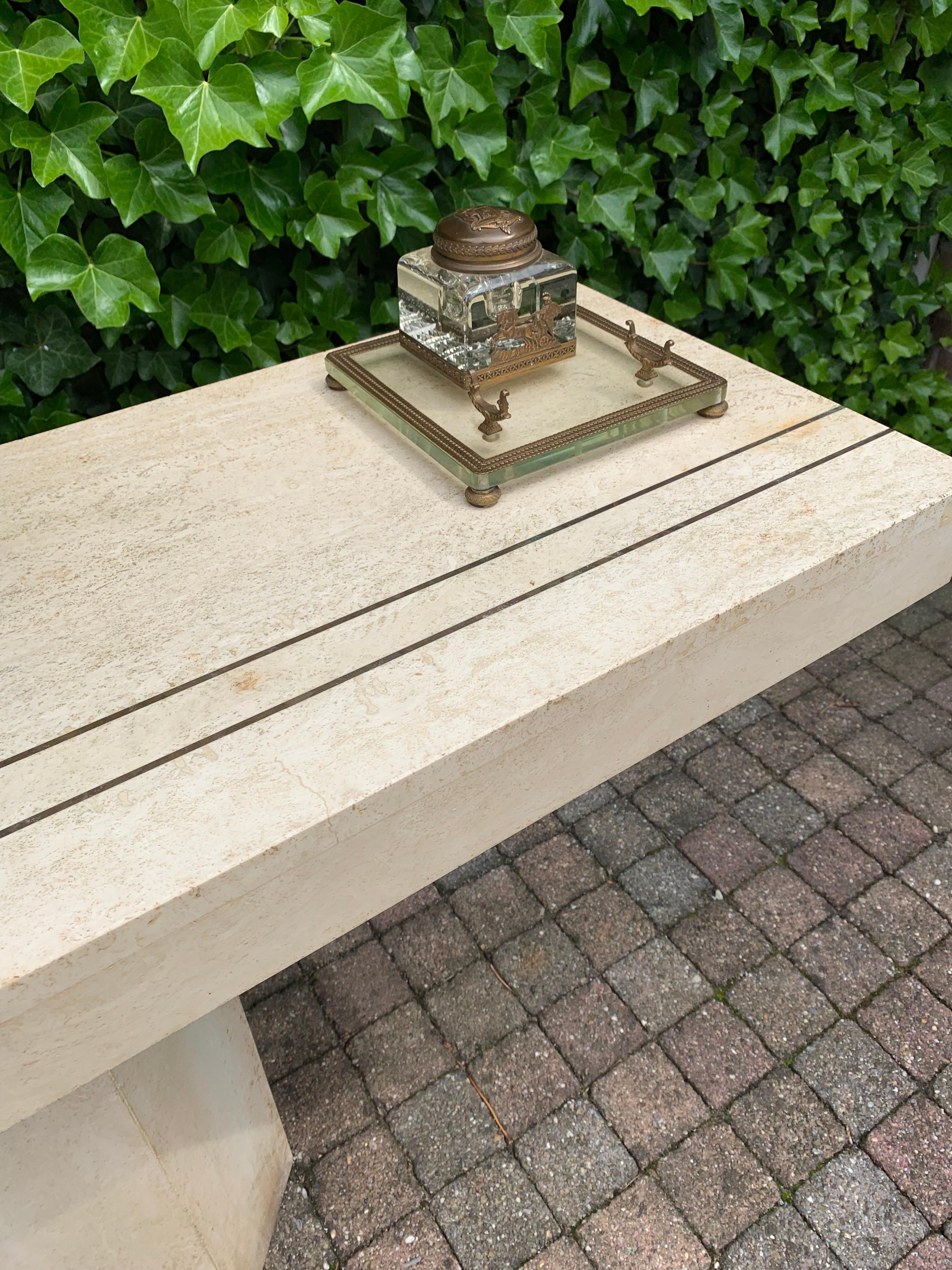 Great Shape Mid-Century Modern Travertine Console Table / Display / Side Table  13