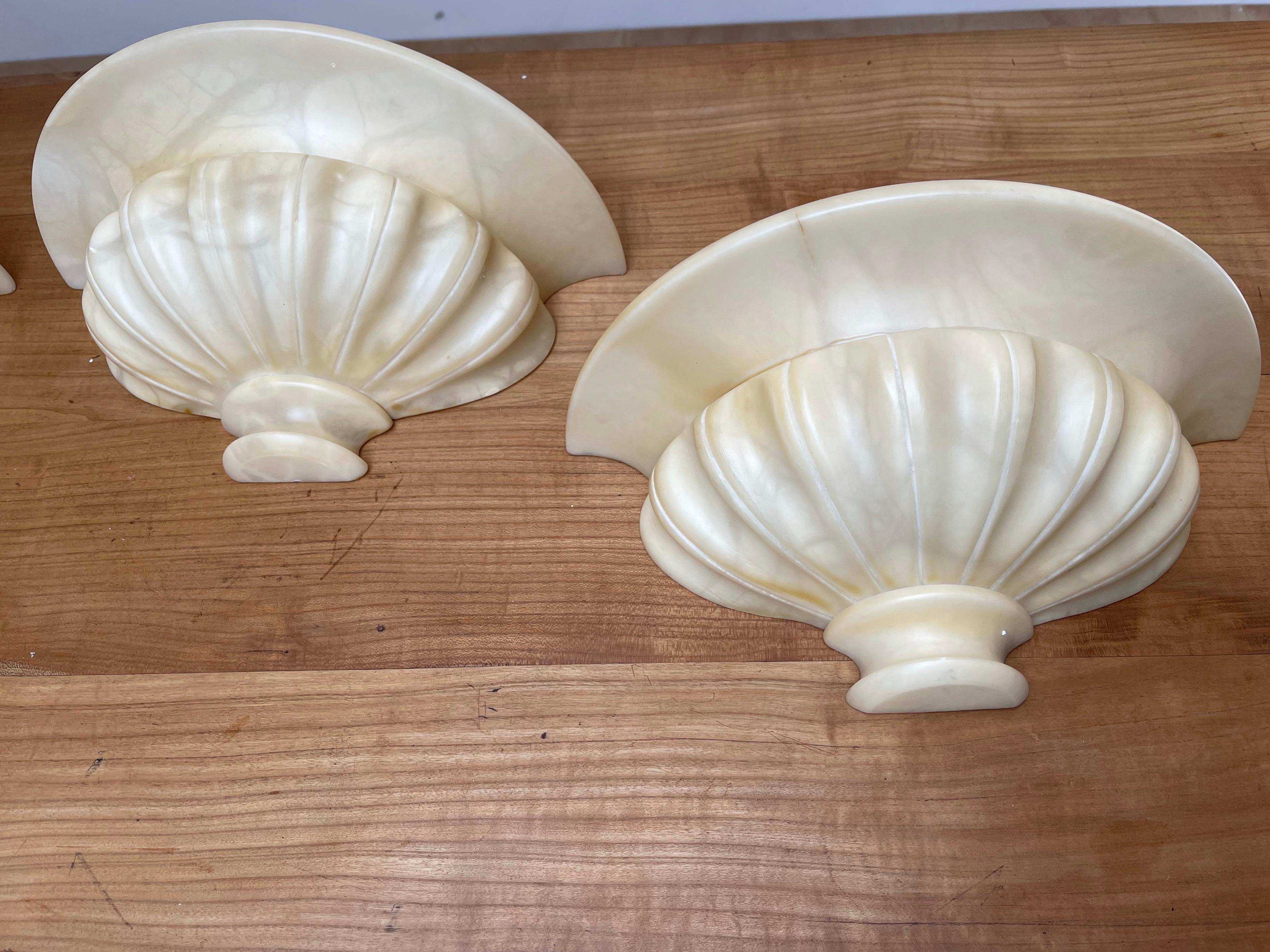 European Great Shape Set of 4 Art Deco Style Alabaster Wall Sconces / Fixtures For Sale