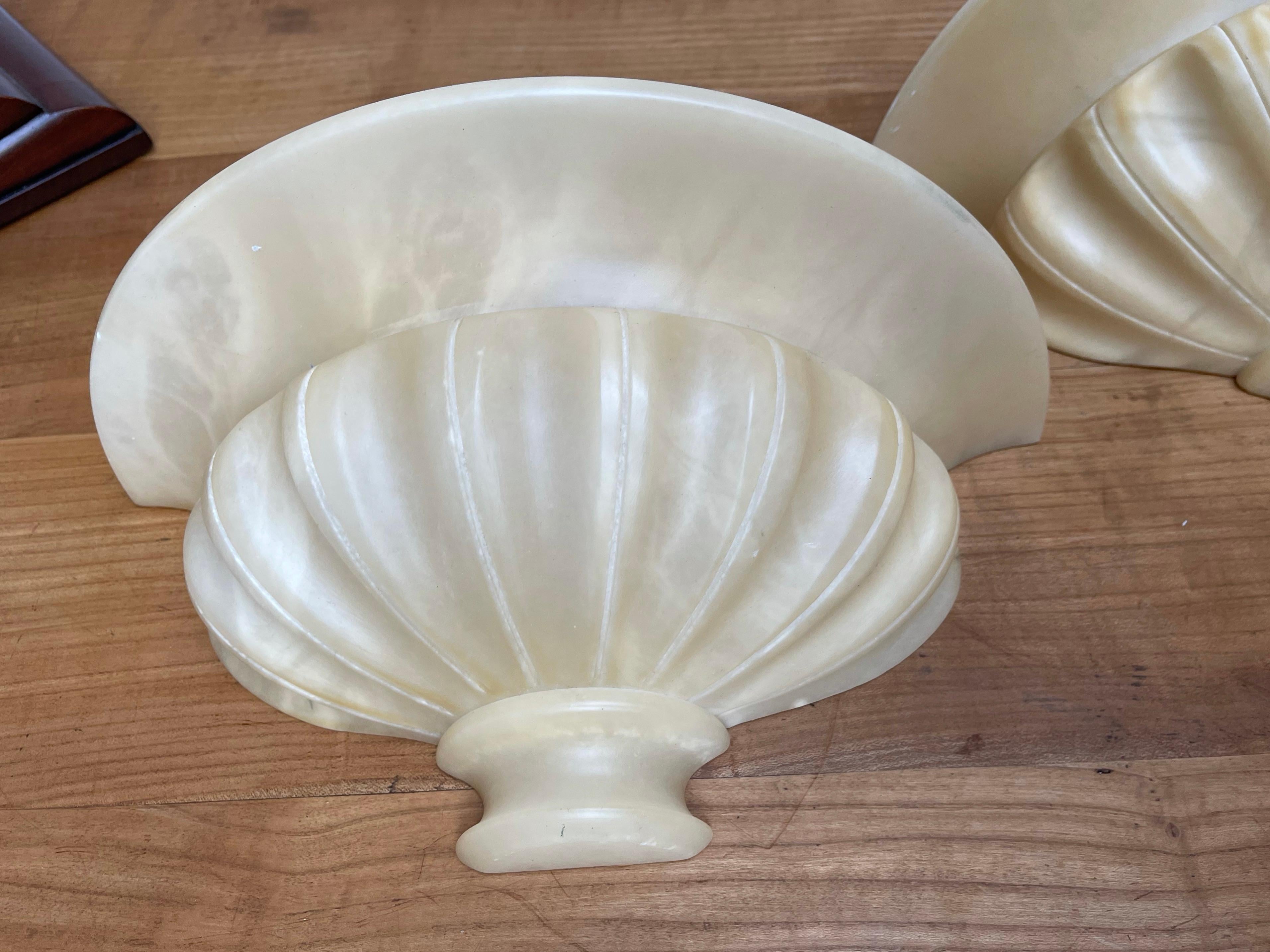 Hand-Crafted Great Shape Set of 4 Art Deco Style Alabaster Wall Sconces / Fixtures For Sale