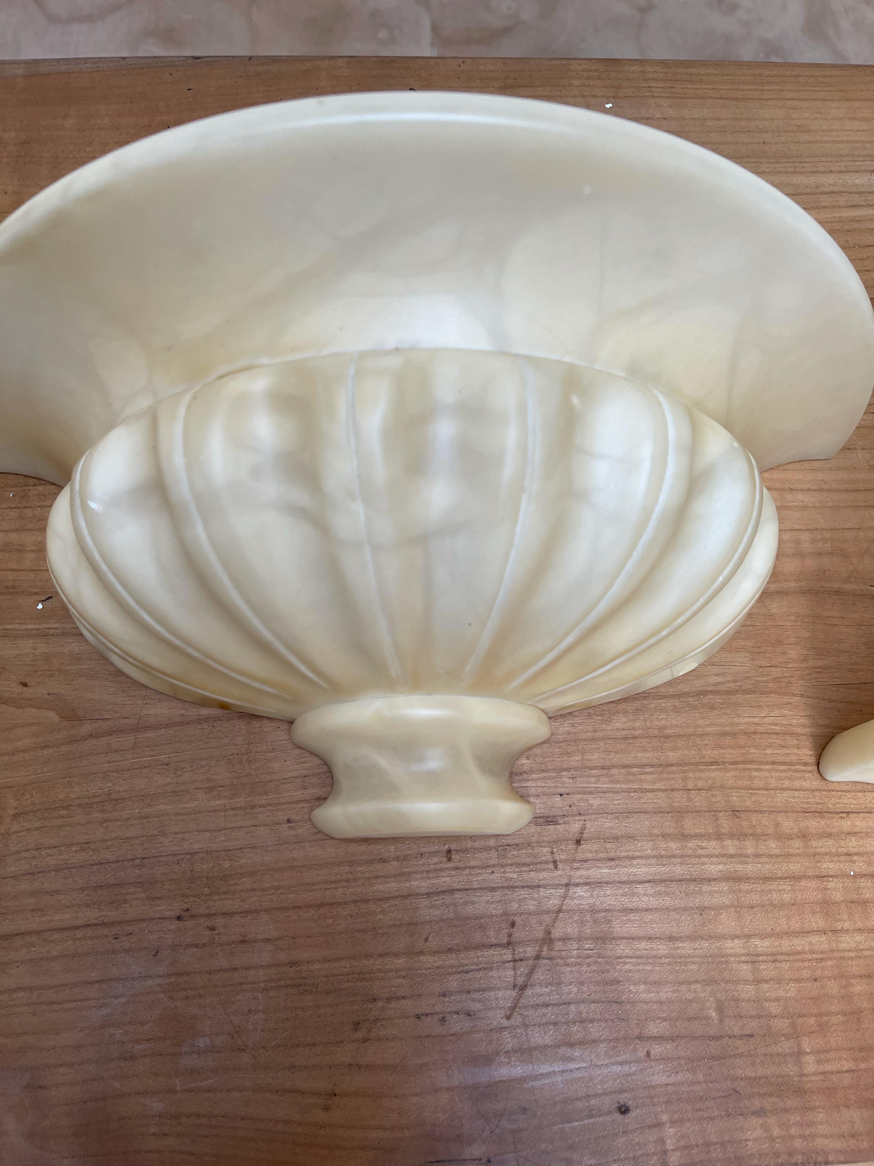 Great Shape Set of 4 Art Deco Style Alabaster Wall Sconces / Fixtures For Sale 3